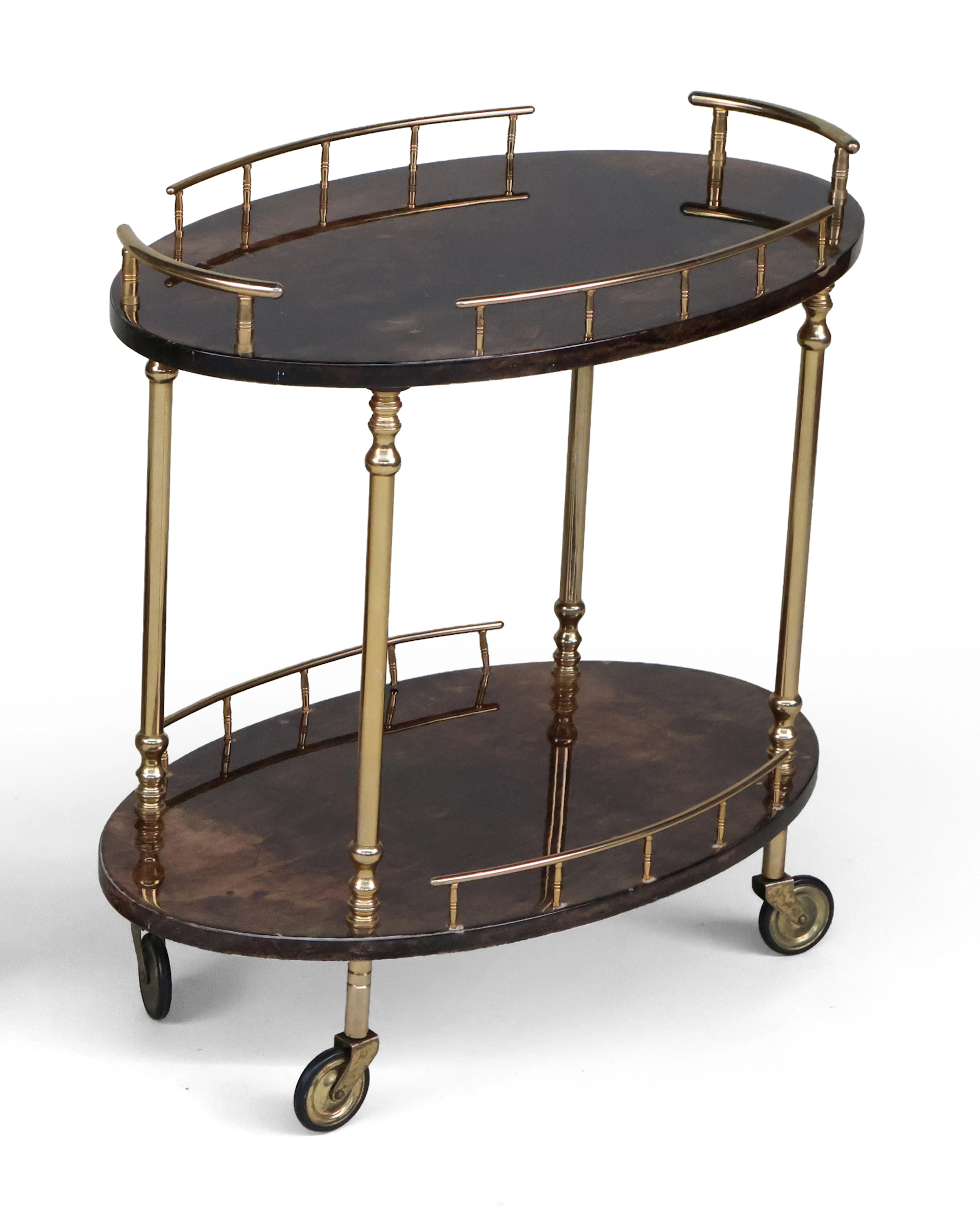 Aldo Tura Goatskin and Brass Diminutive Bar Cart