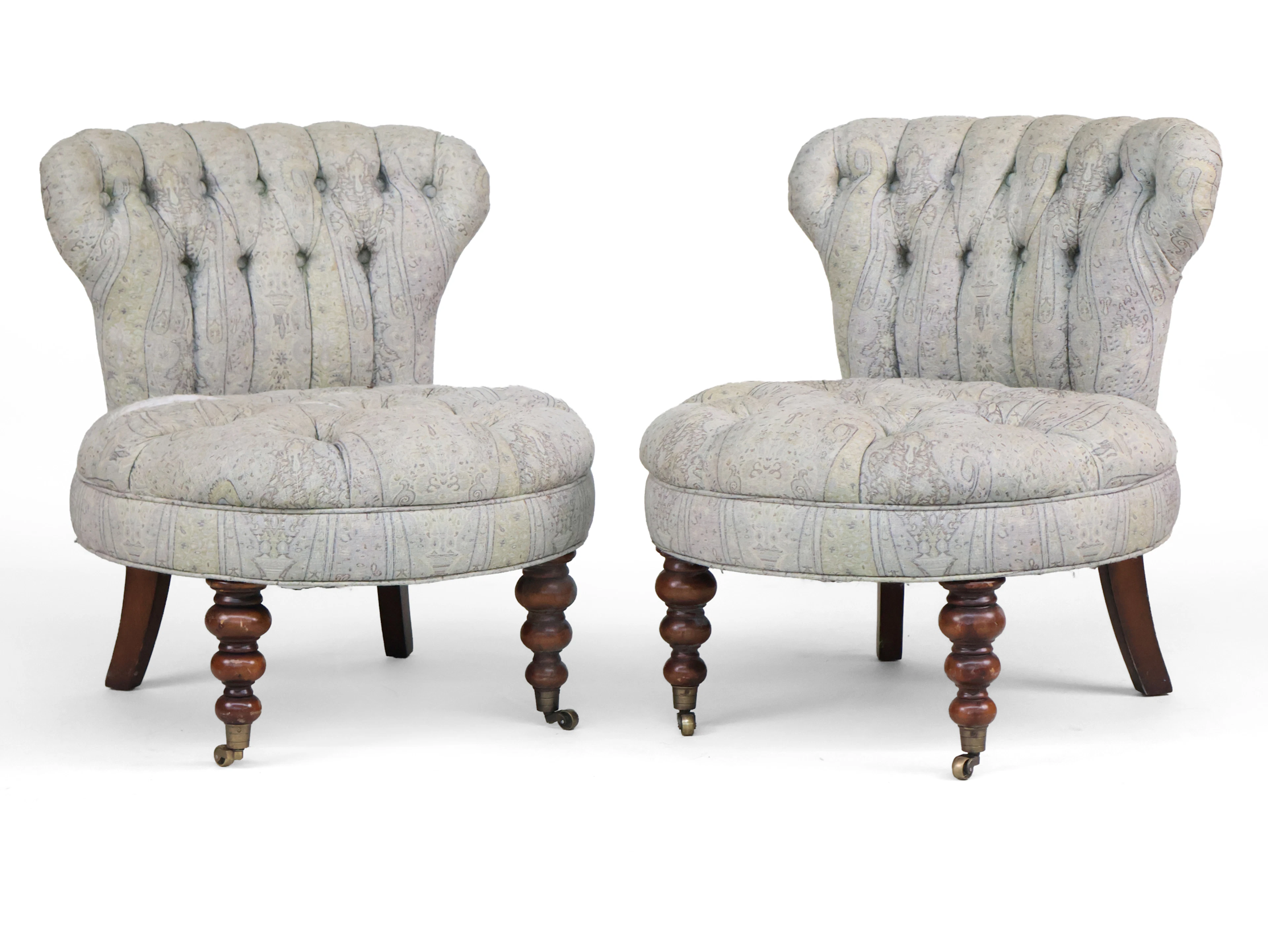 Pair of Victorian Style Upholstered Boudoir Chairs