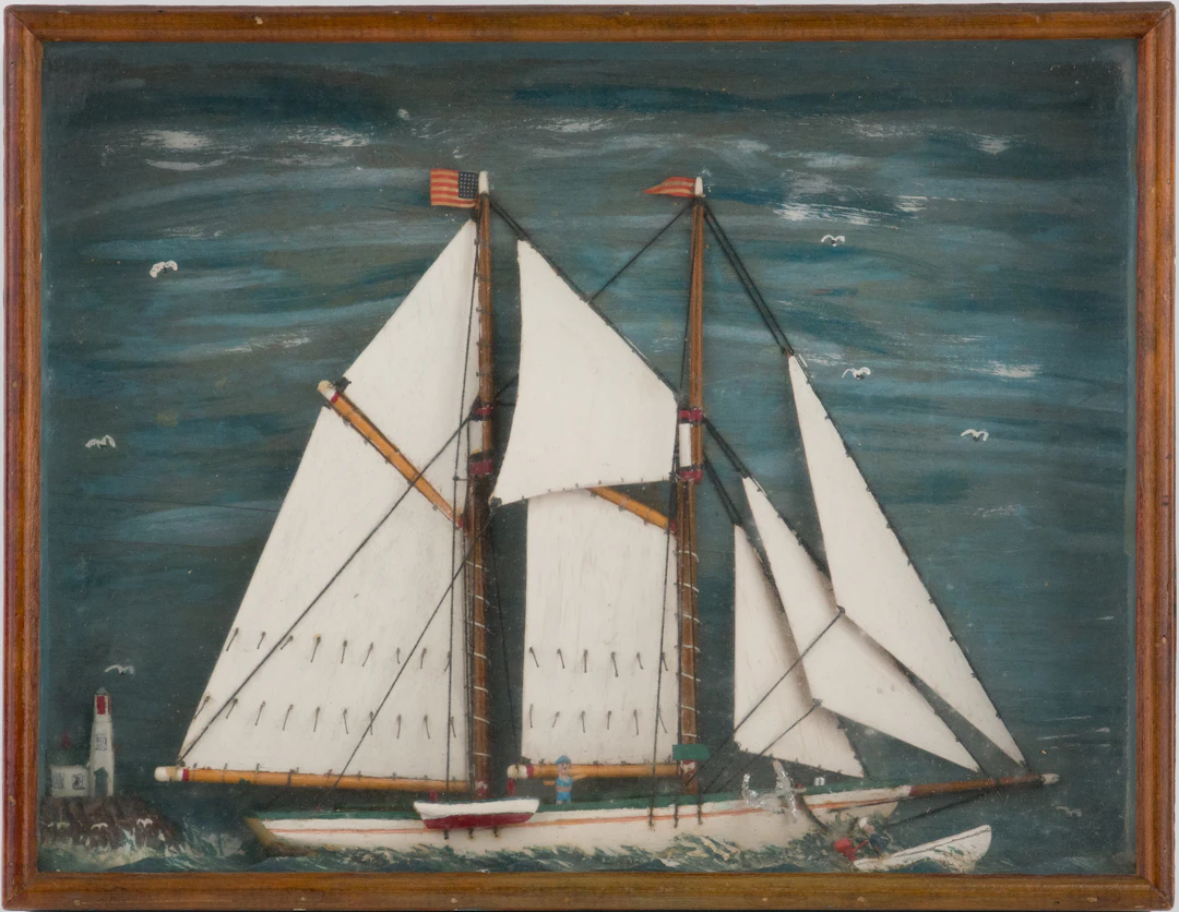 Folk Art Maritime Shadowbox of a Sailing Ship