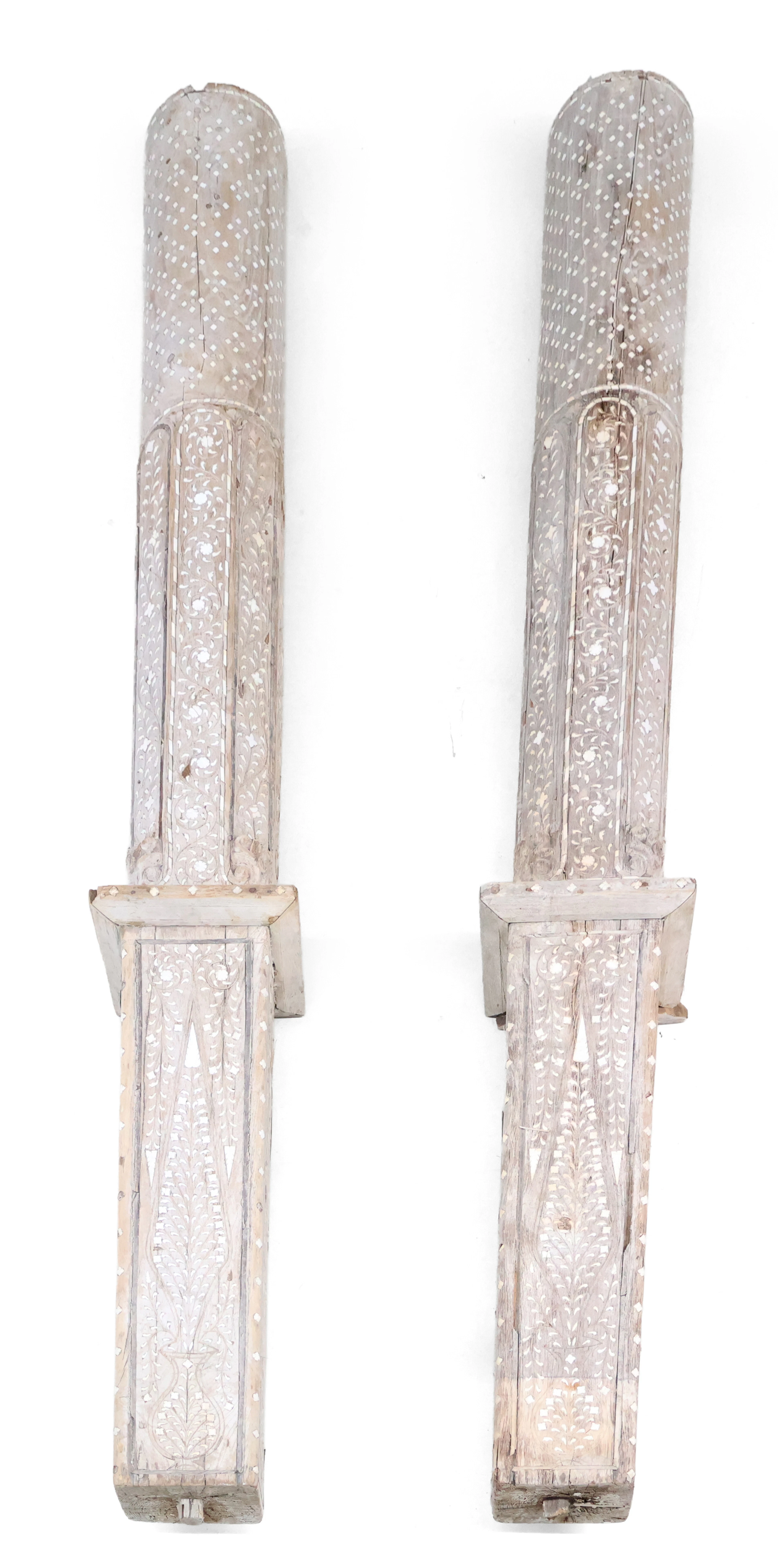 Pair of Southeast Asian Inlaid Wood Columns