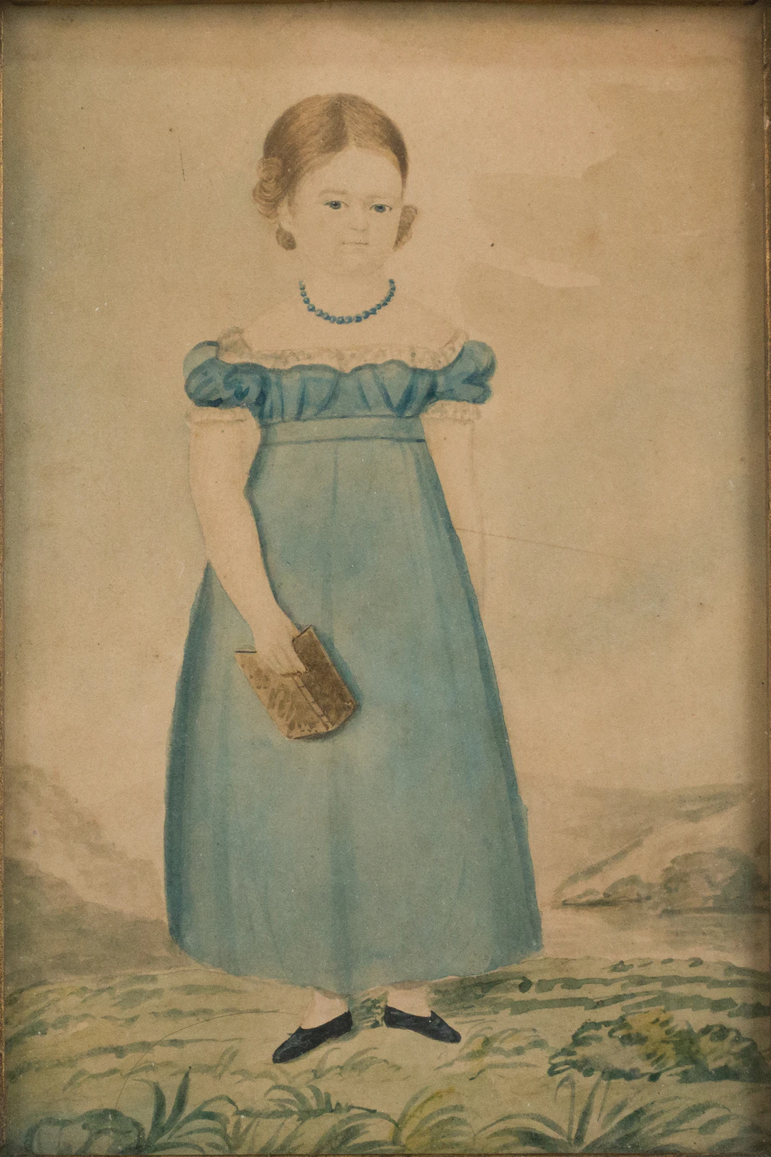 Portrait of Girl Holding a Book, Watercolor on Paper
