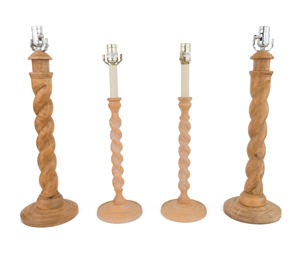Two Pairs of Wood Barley Twist Table Lamps