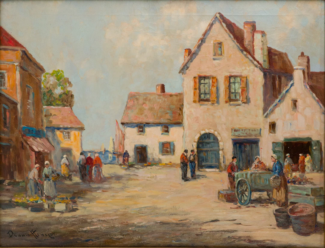 Dennis Ainsley, 1880-1952, Village Scene, Oil on Canvas