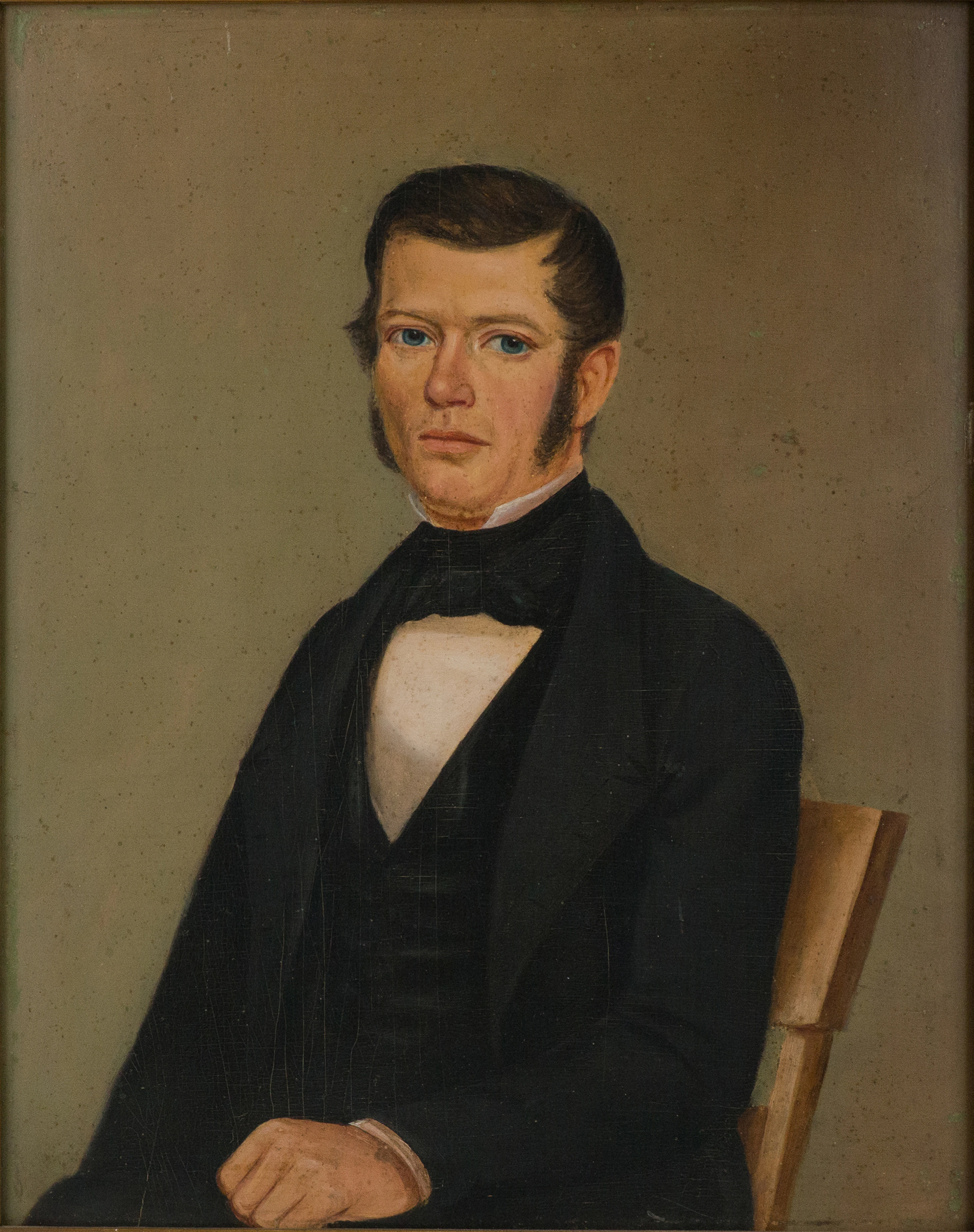 Folk Art Portrait of a Gentleman, Oil on Board