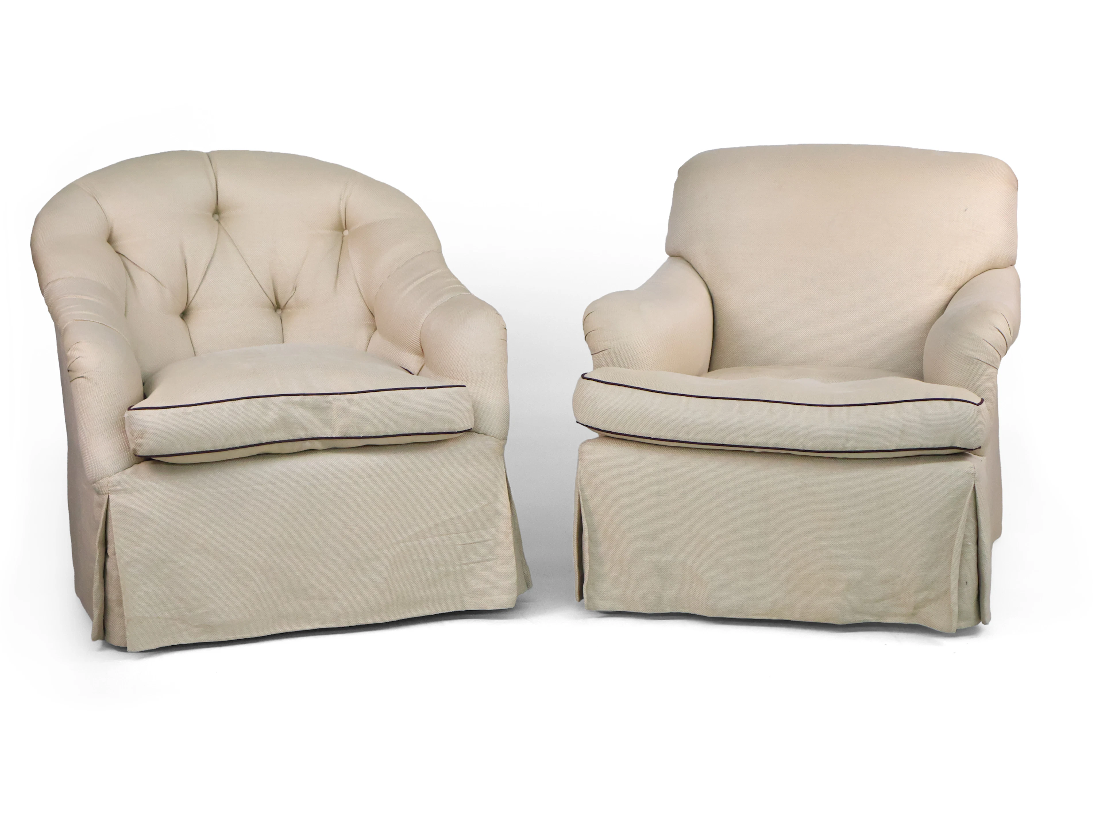Two Contemporary Beige Upholstered Club Chairs