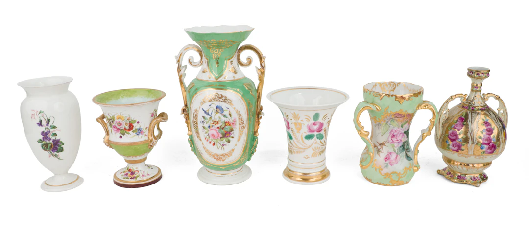 Six Floral Decorated Porcelain Vases