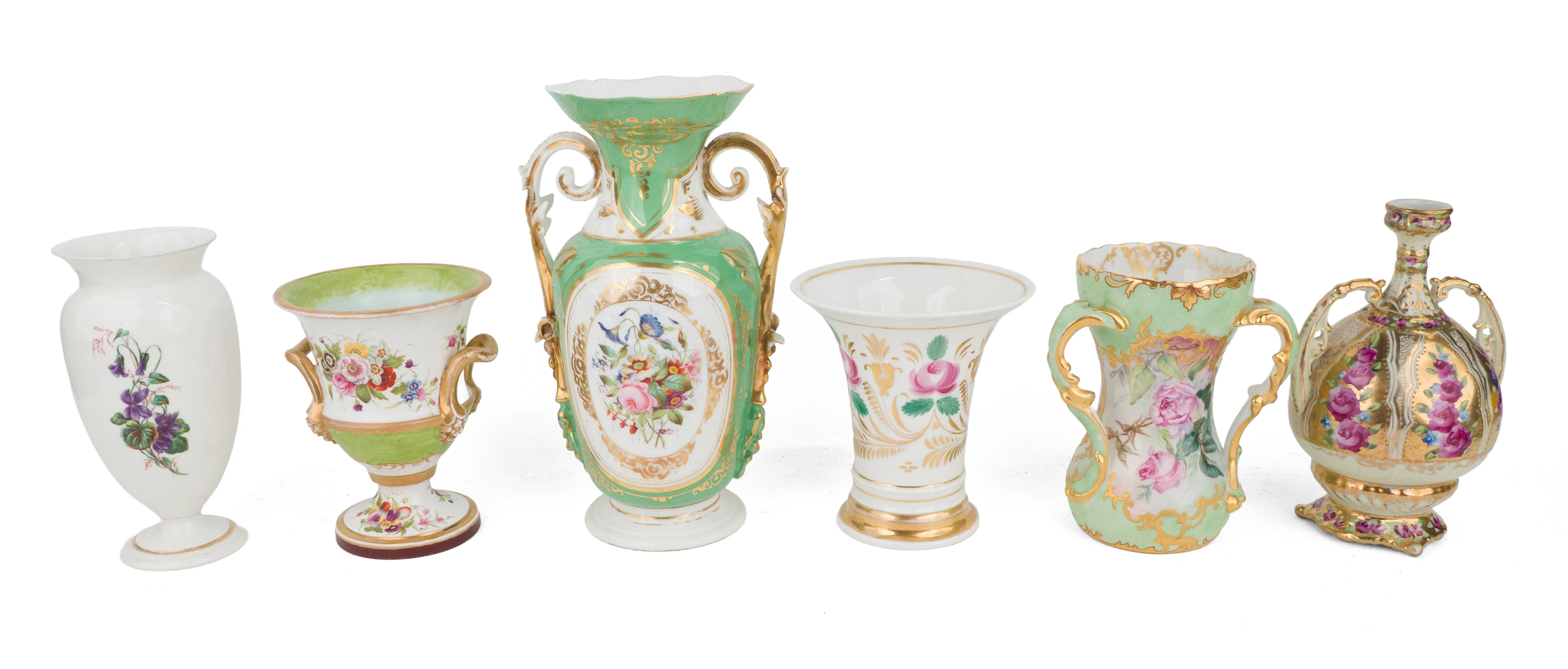 Six Floral Decorated Porcelain Vases