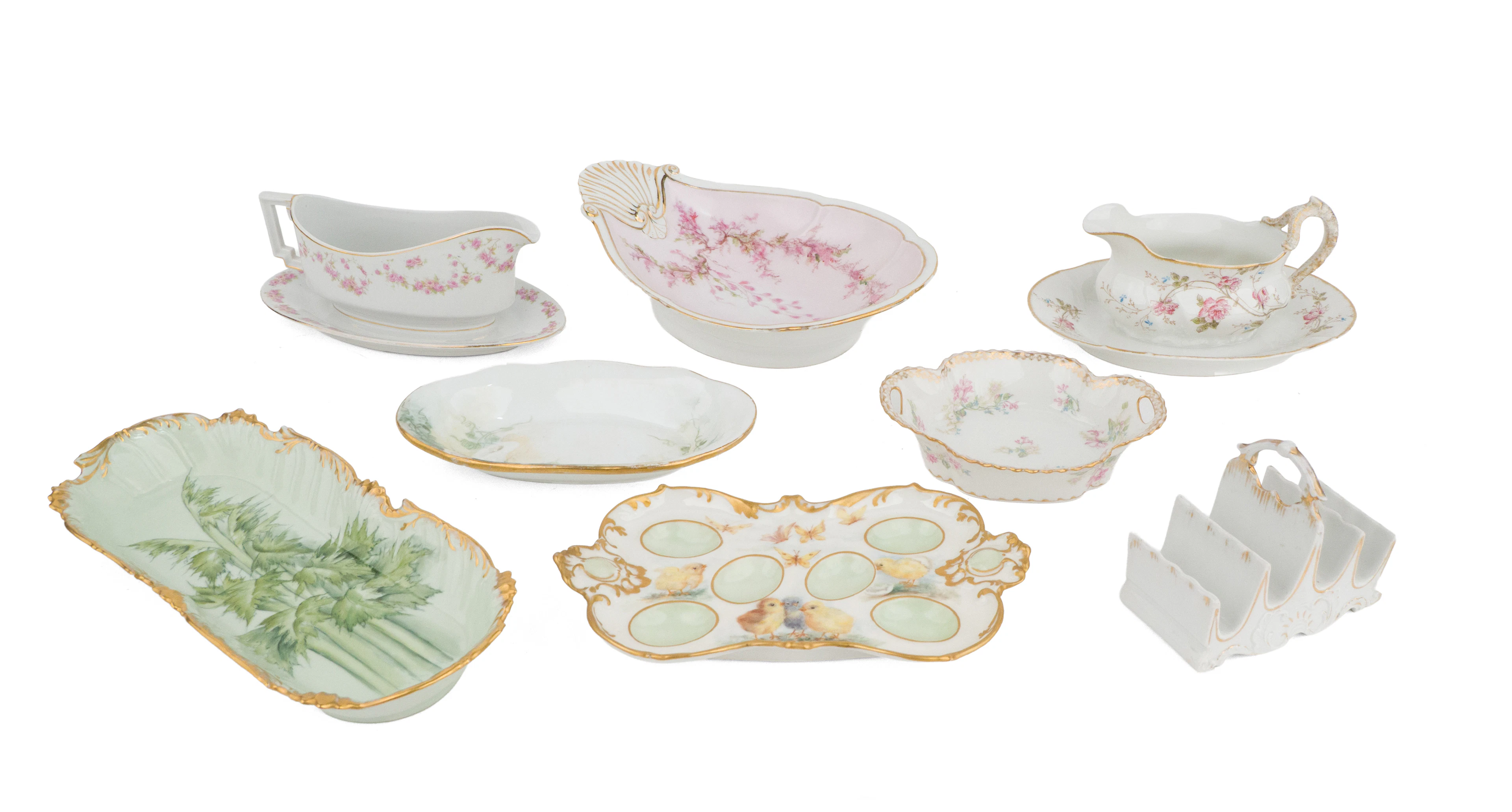 Eight Floral Decorated Porcelain Table Articles