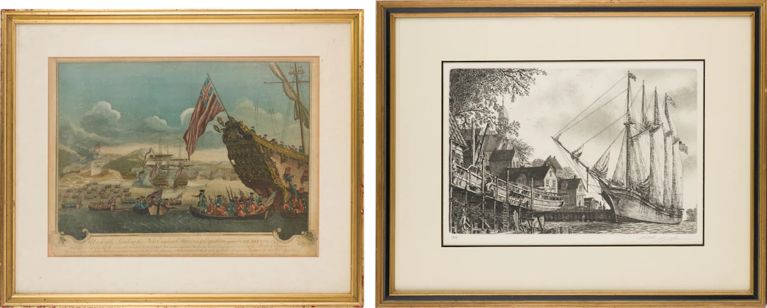 Alan Jay Gaines, 1942-, Sloop in Harbor, Etching