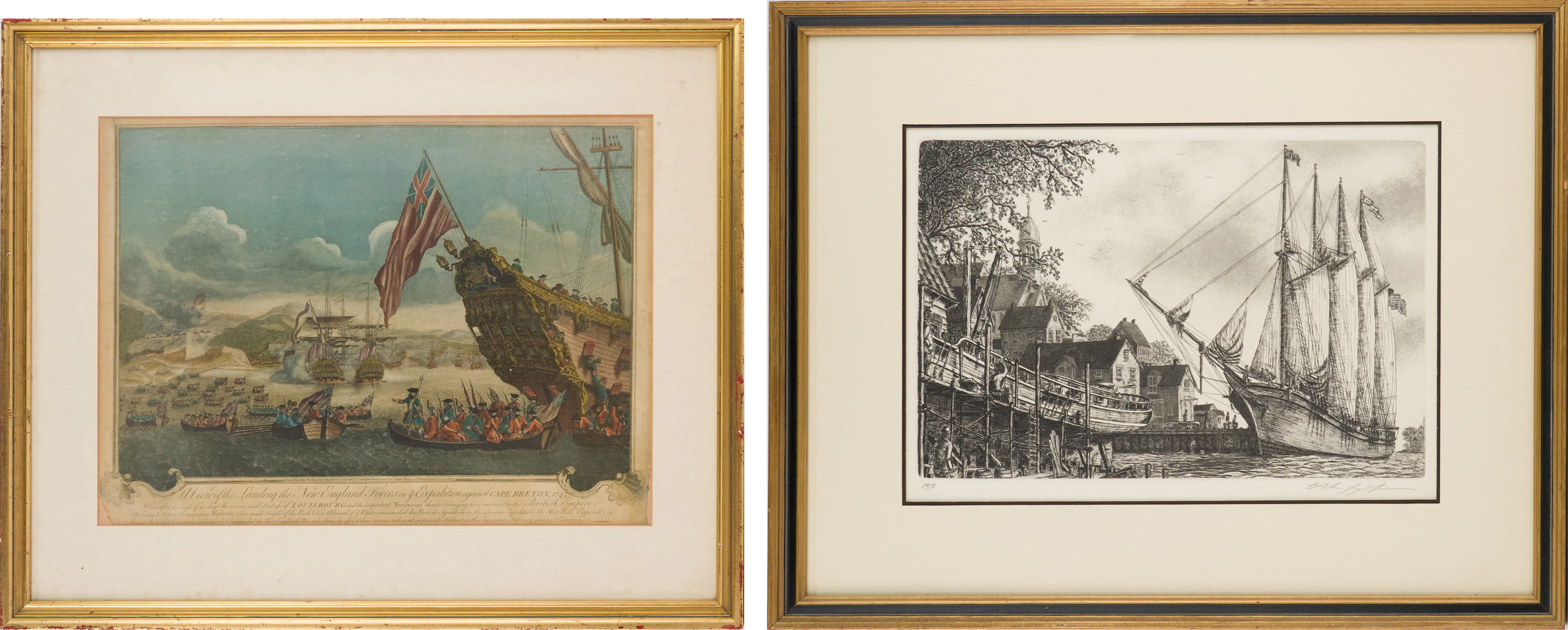 Alan Jay Gaines, 1942-, Sloop in Harbor, Etching