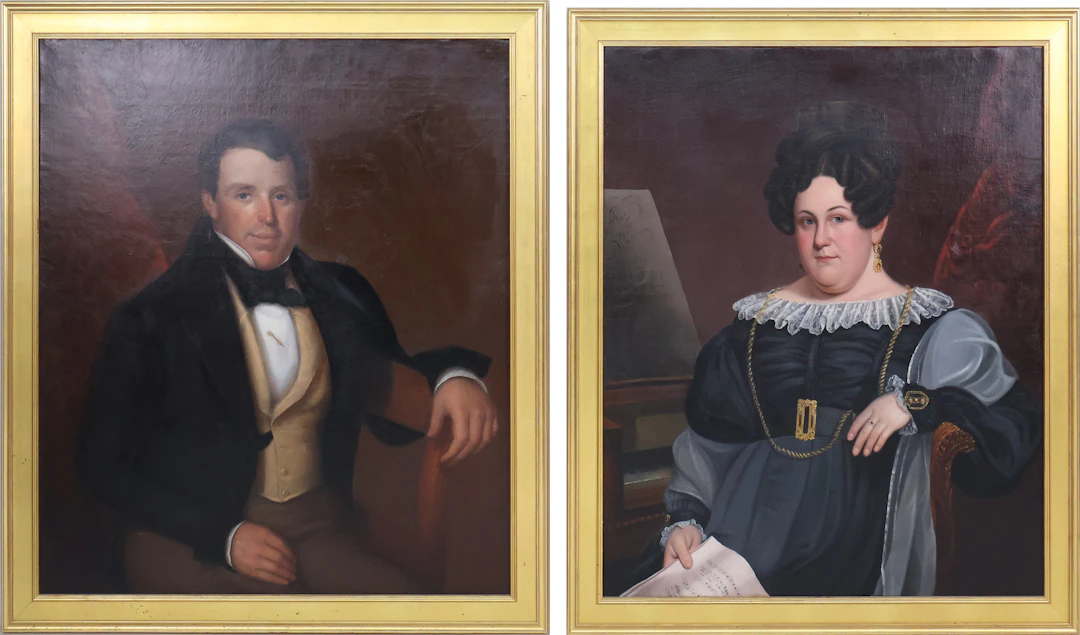 Pair of Portraits of a Husband and Wife, Oil on Canvas