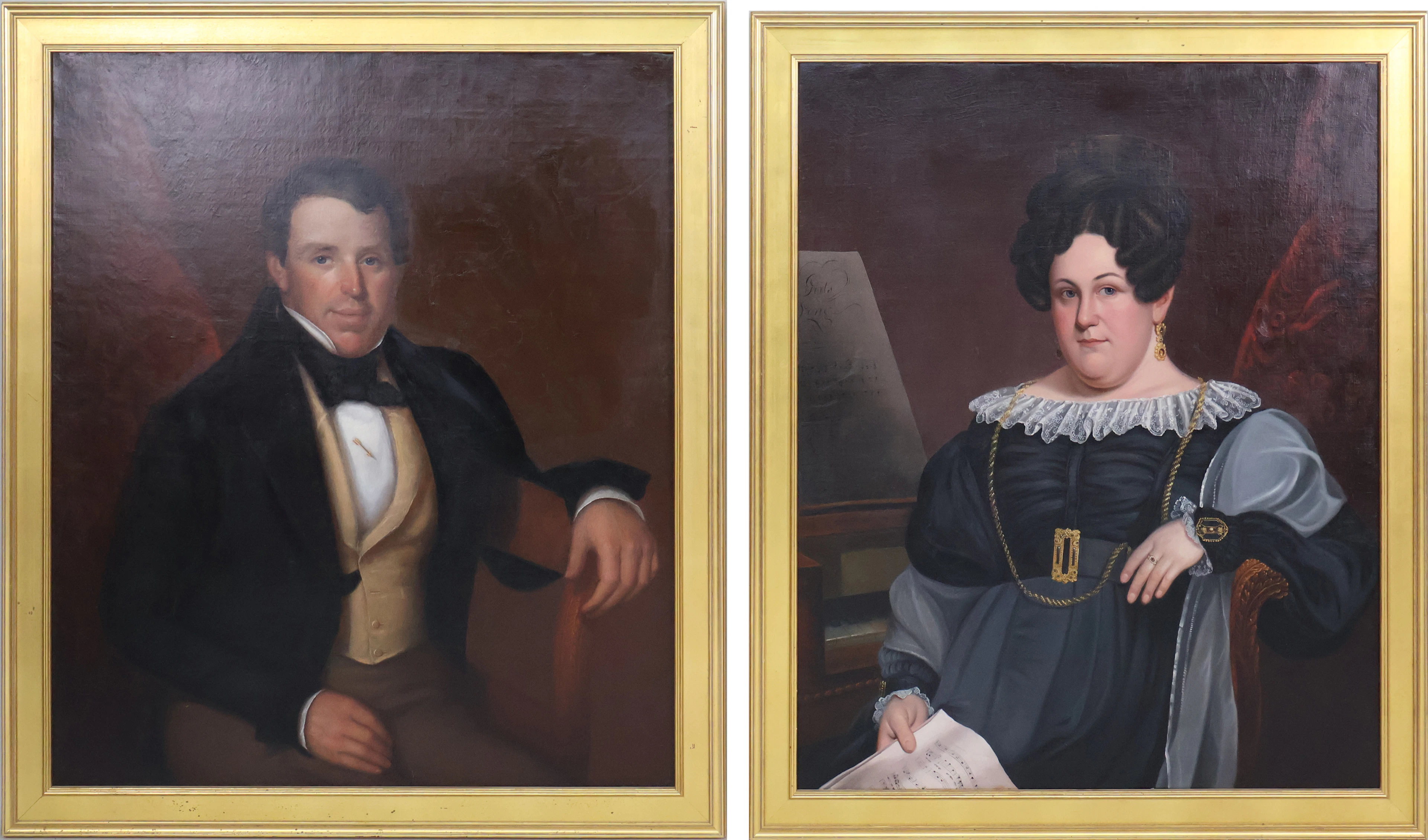 Pair of Portraits of a Husband and Wife, Oil on Canvas