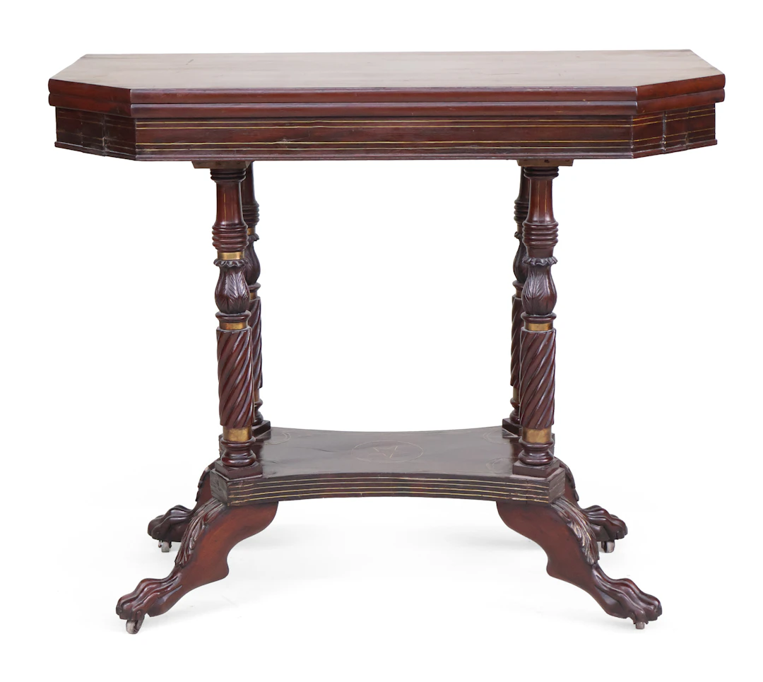 Classical Brass Inlaid Mahogany Games Table