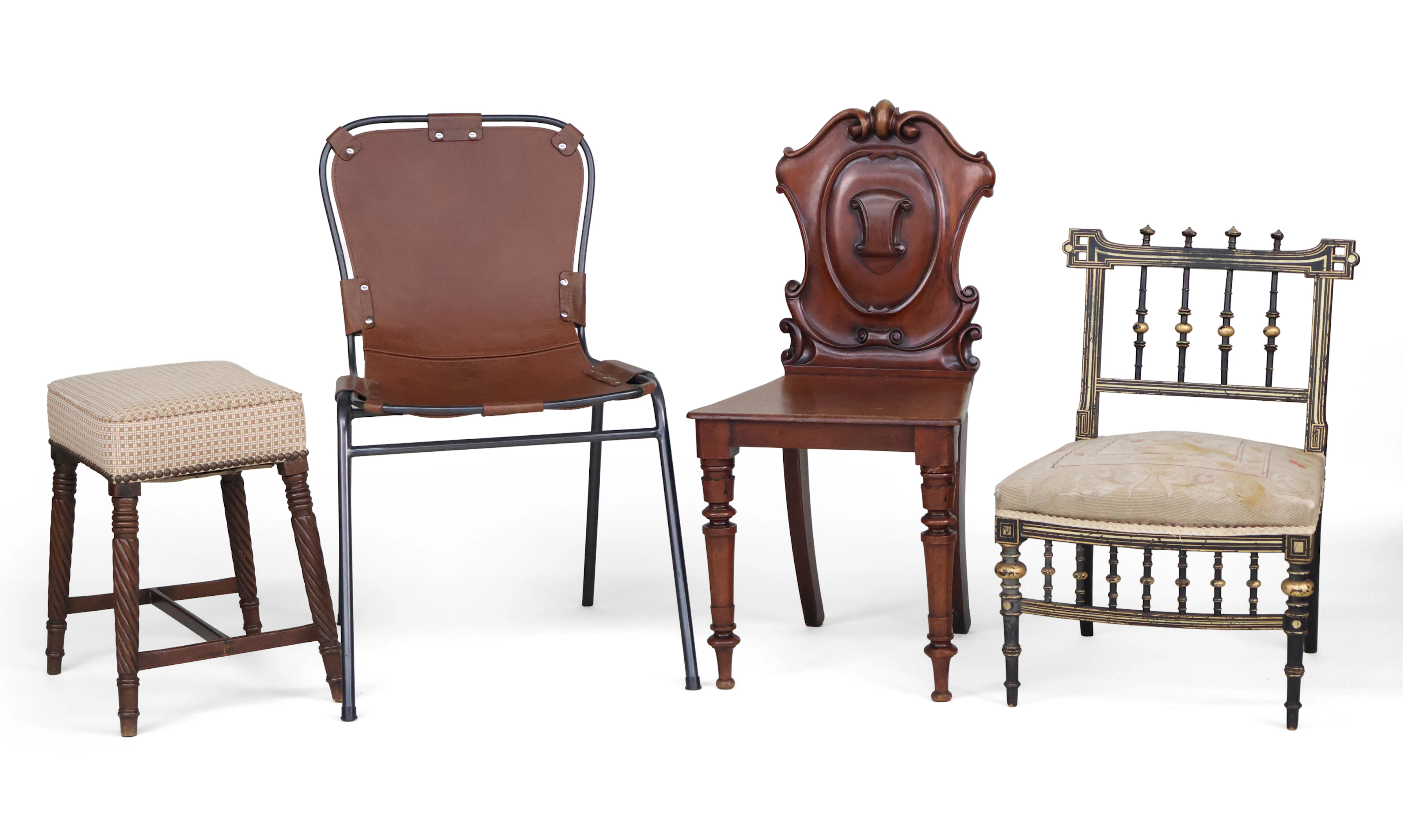 Three Assorted Chairs and a Stool