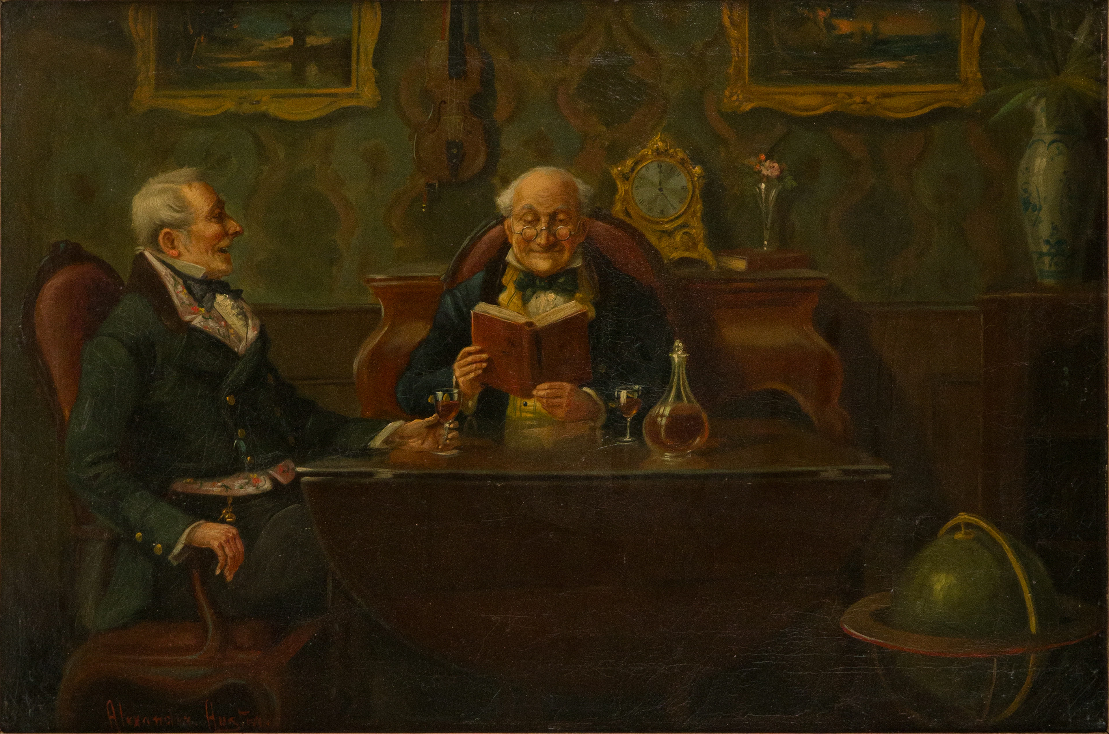 Alexander Austen, 1859-1924, Two Gentleman Sharing a Drink, Oil on Canvas