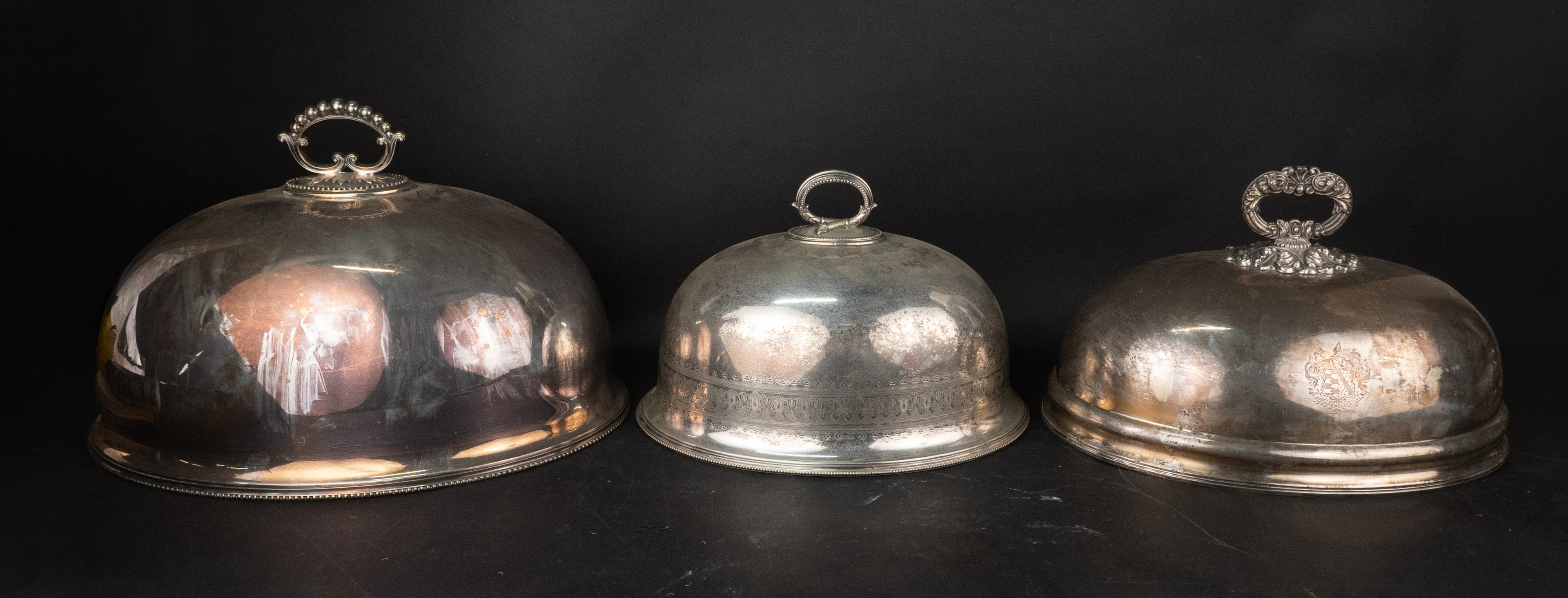 Three Antique Meat Domes
