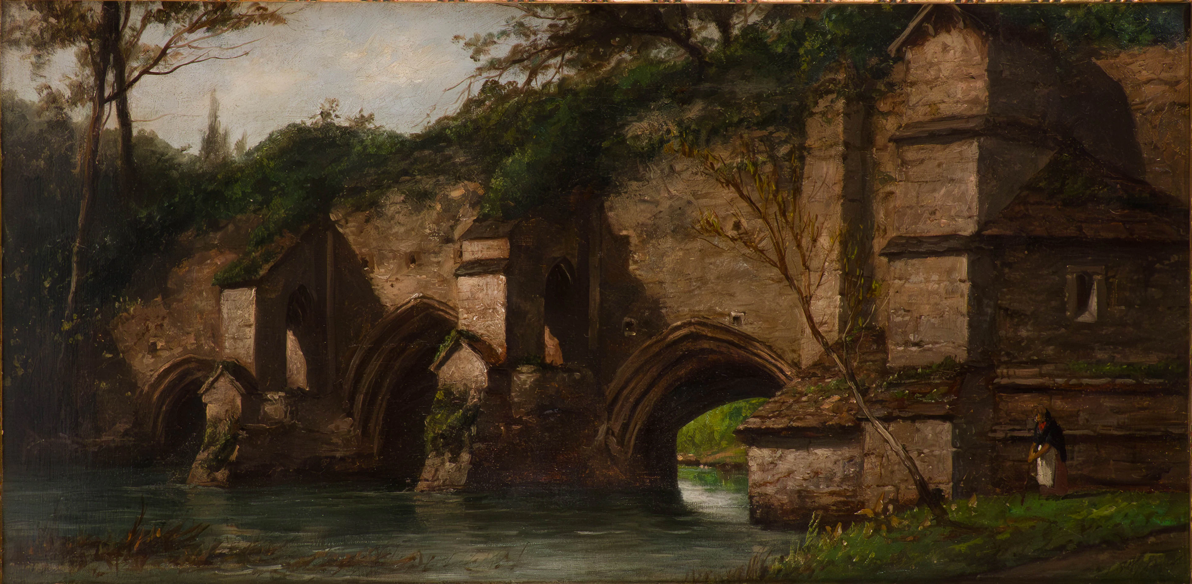 Richard Henry Nibbs, British 1816-1893, Landscape with Aqueduct, Oil on Canvas