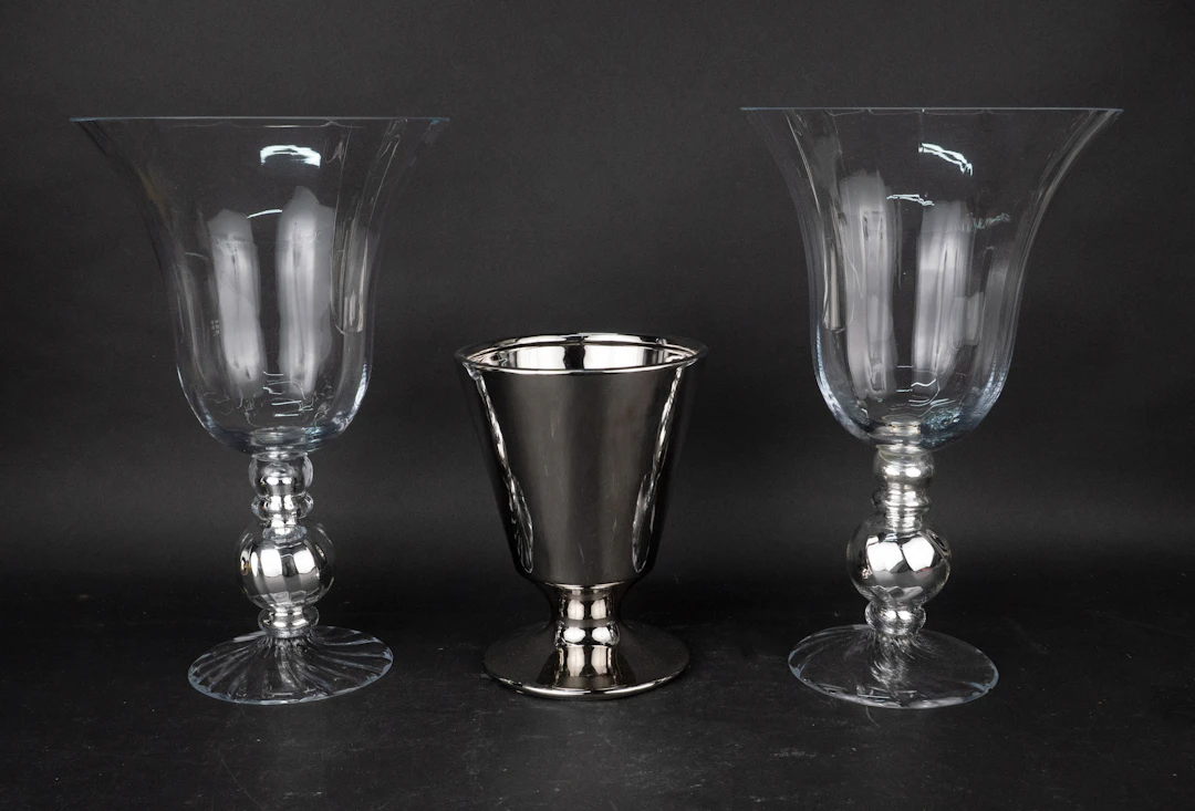Pair of Colorless and Mirrored Glass Footed Vases