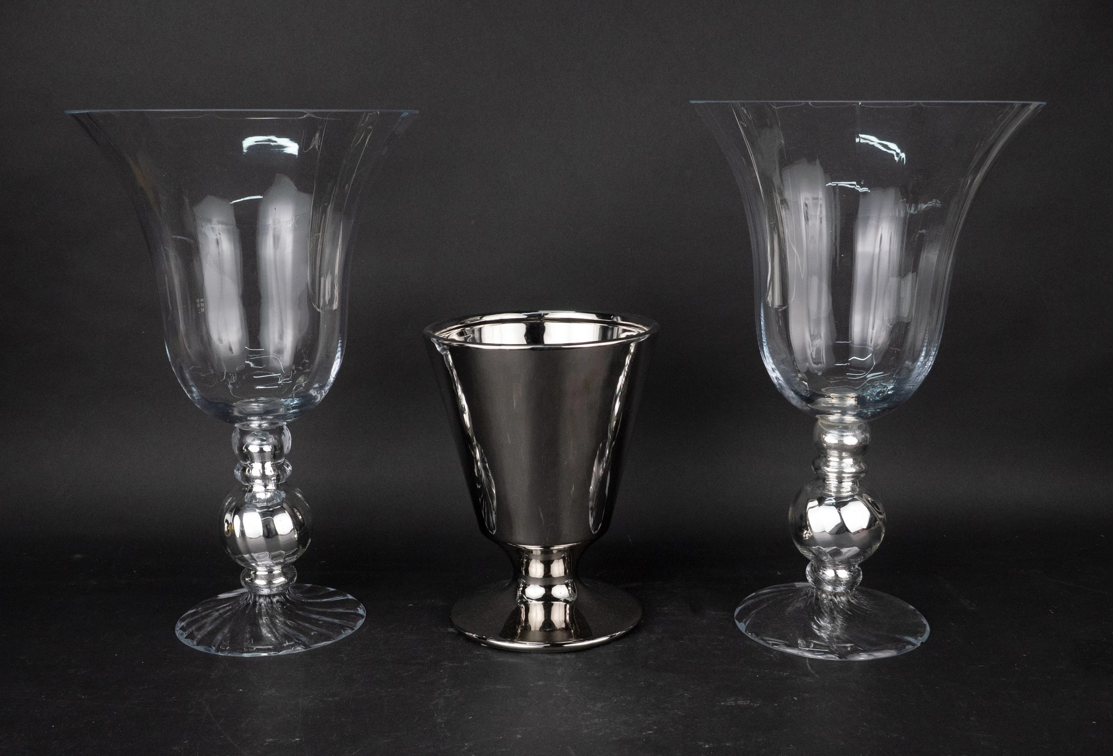 Pair of Colorless and Mirrored Glass Footed Vases