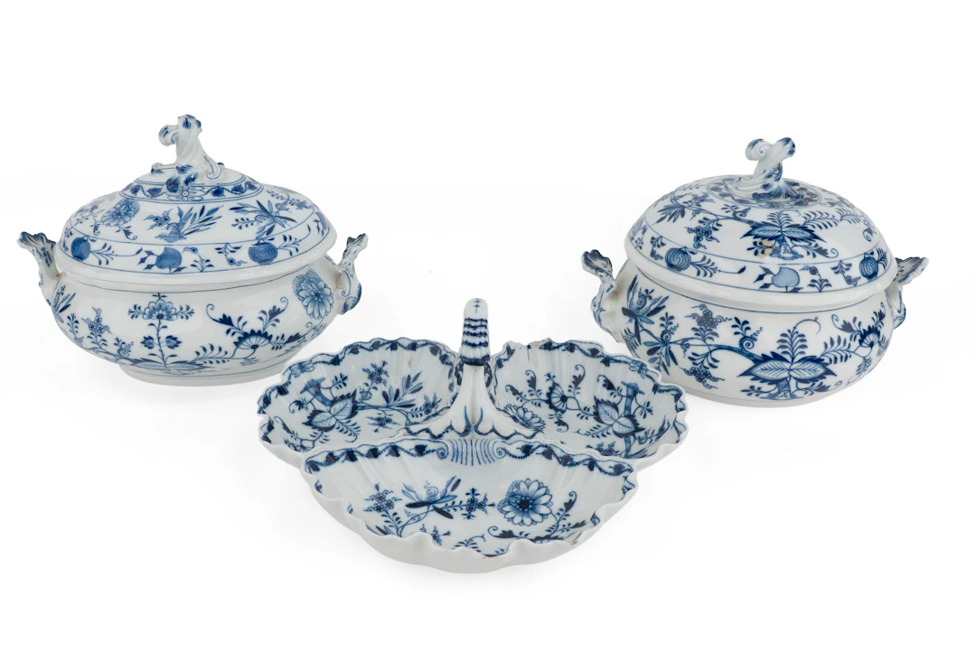 Three Meissen Blue Onion Serving Pieces