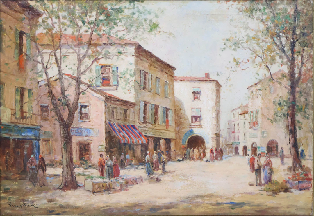 Dennis Ainsley, 1880-1952, European Market Scene, Oil on Canvas
