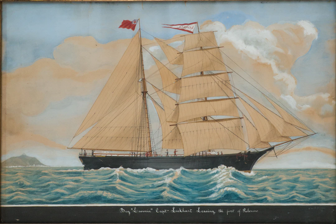 Brig "Lavinia" Capt. Lockhart Leaving the port of Palermo, Gouache on Paper