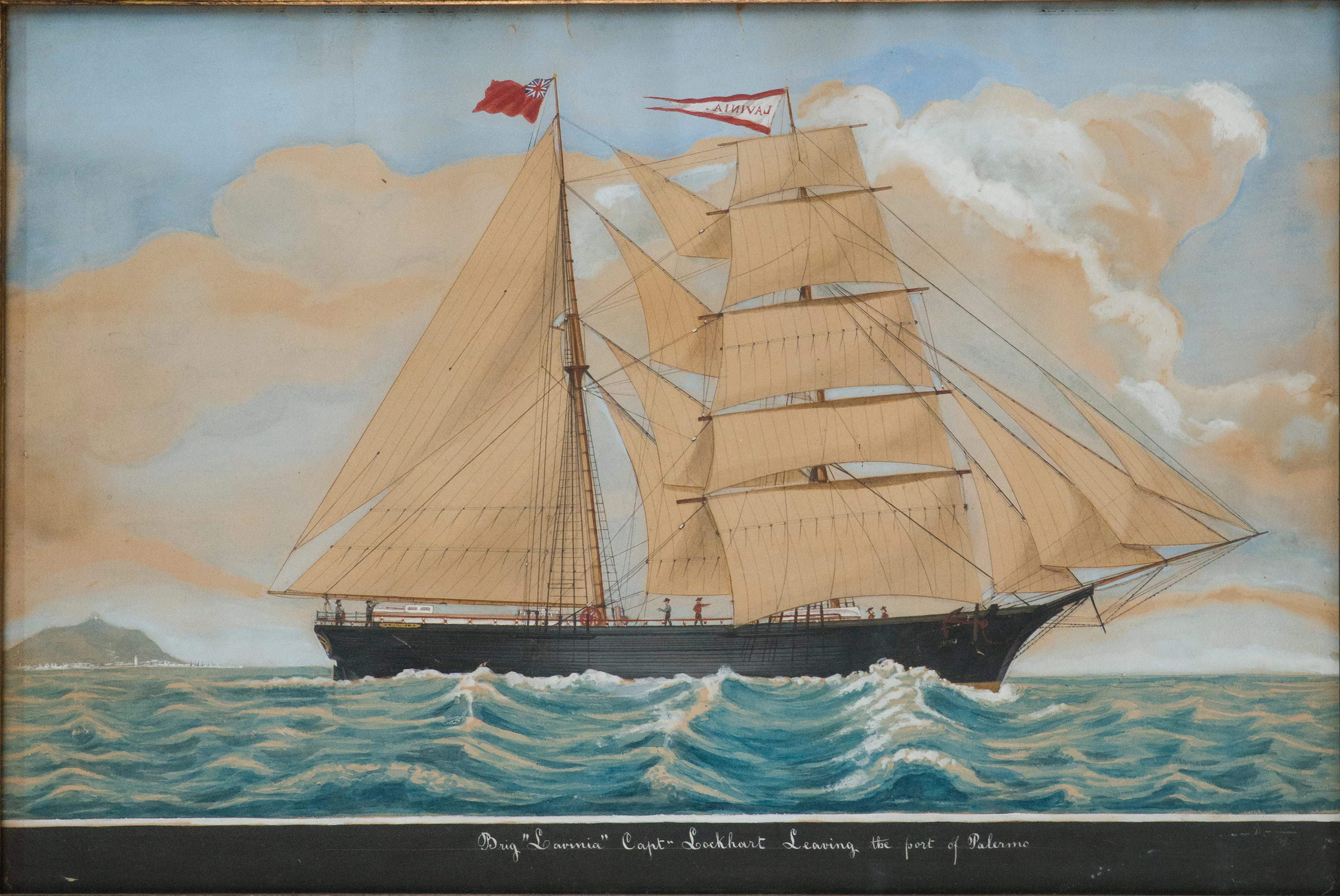 Brig "Lavinia" Capt. Lockhart Leaving the port of Palermo, Gouache on Paper