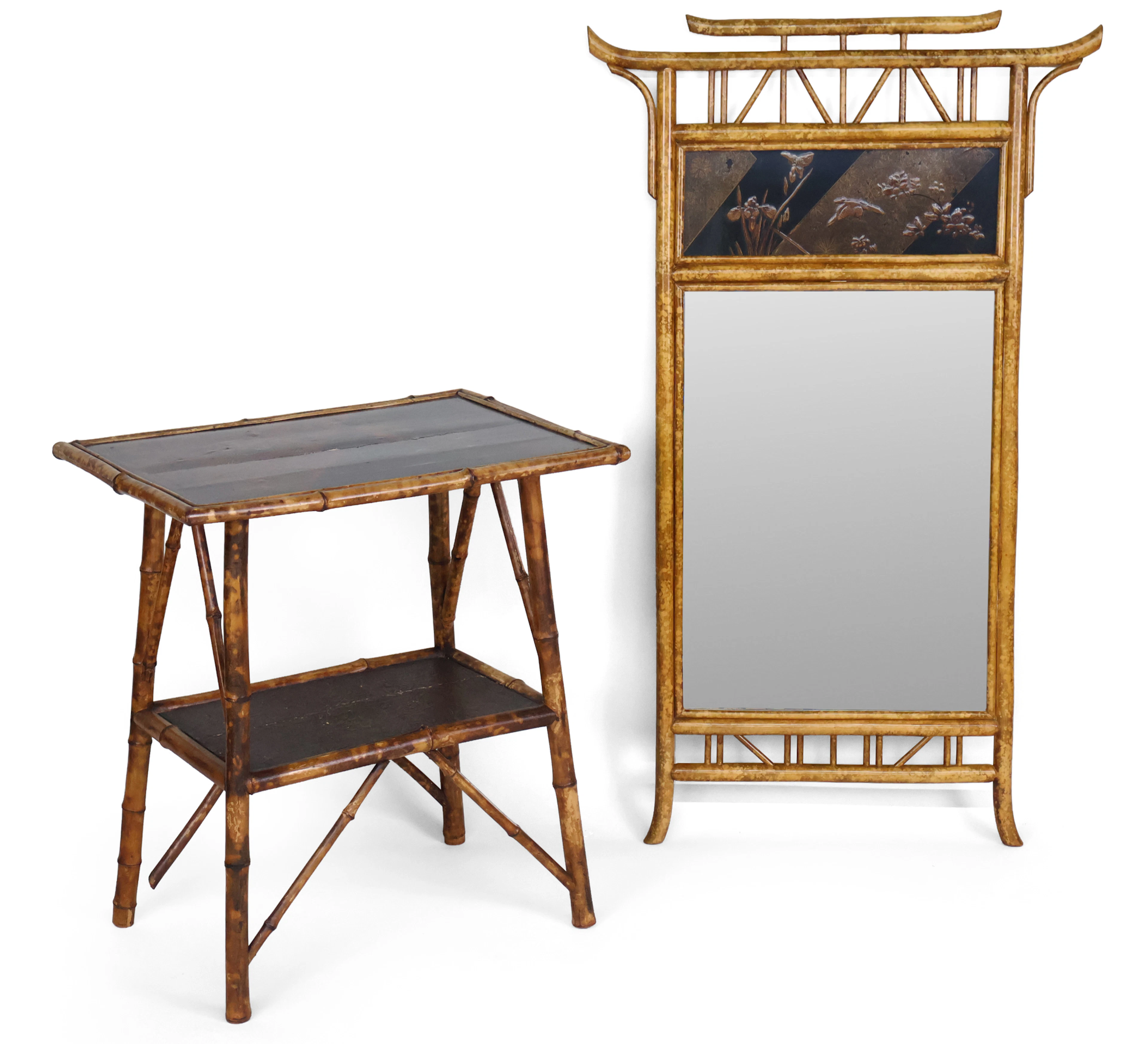 Bamboo and Lacquer Mirror and Table