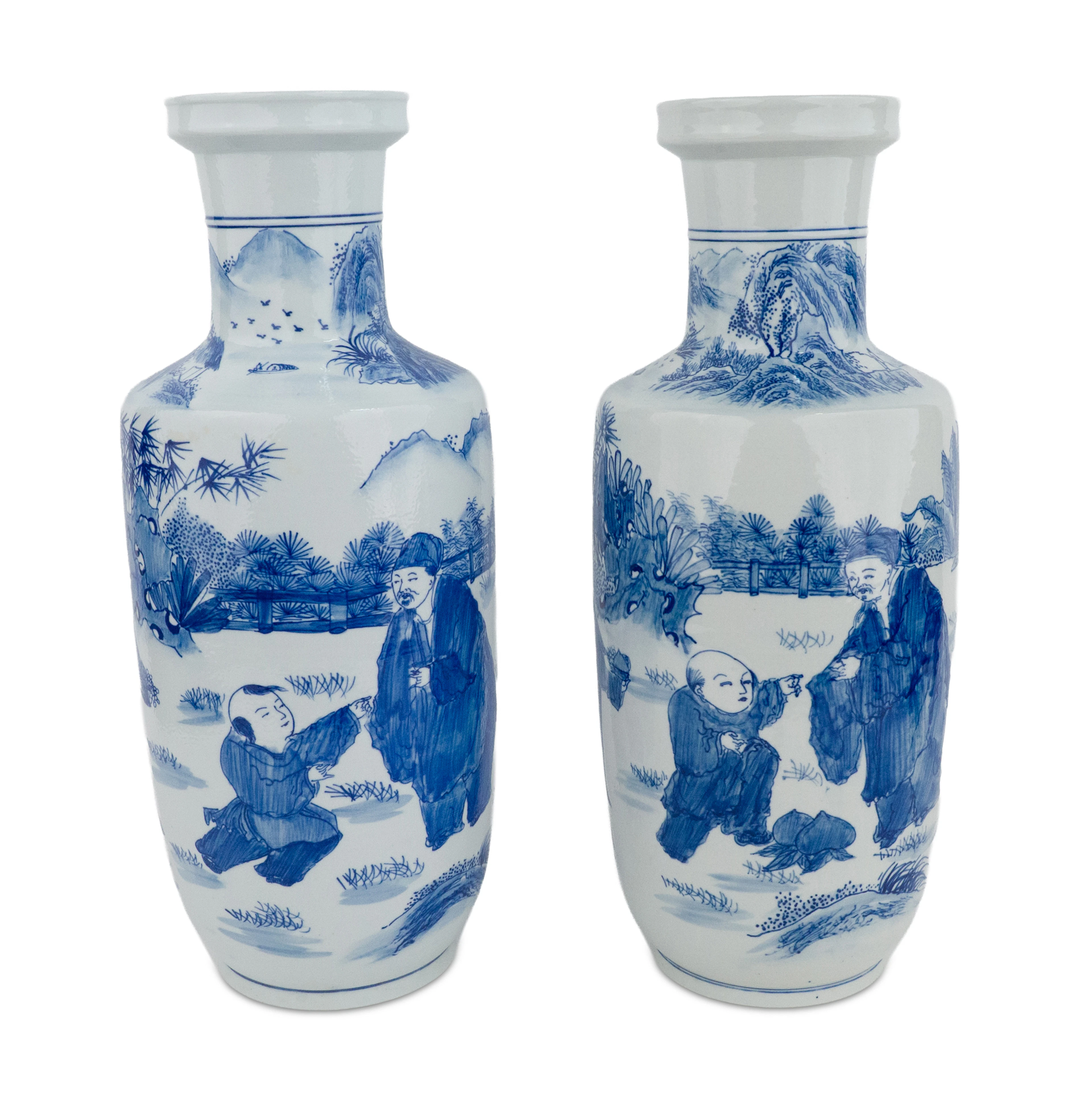 Pair of Chinese Blue and White Porcelain Vases