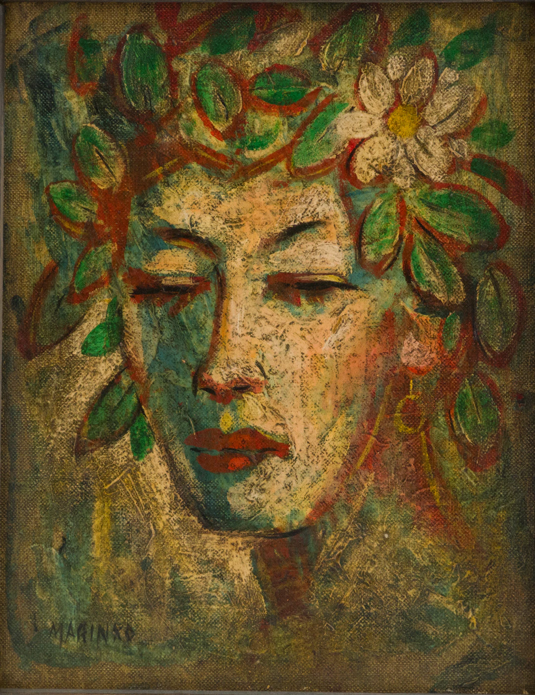 George J Marinko, 1908-1989, Woman with Flower Crown, Oil on Board