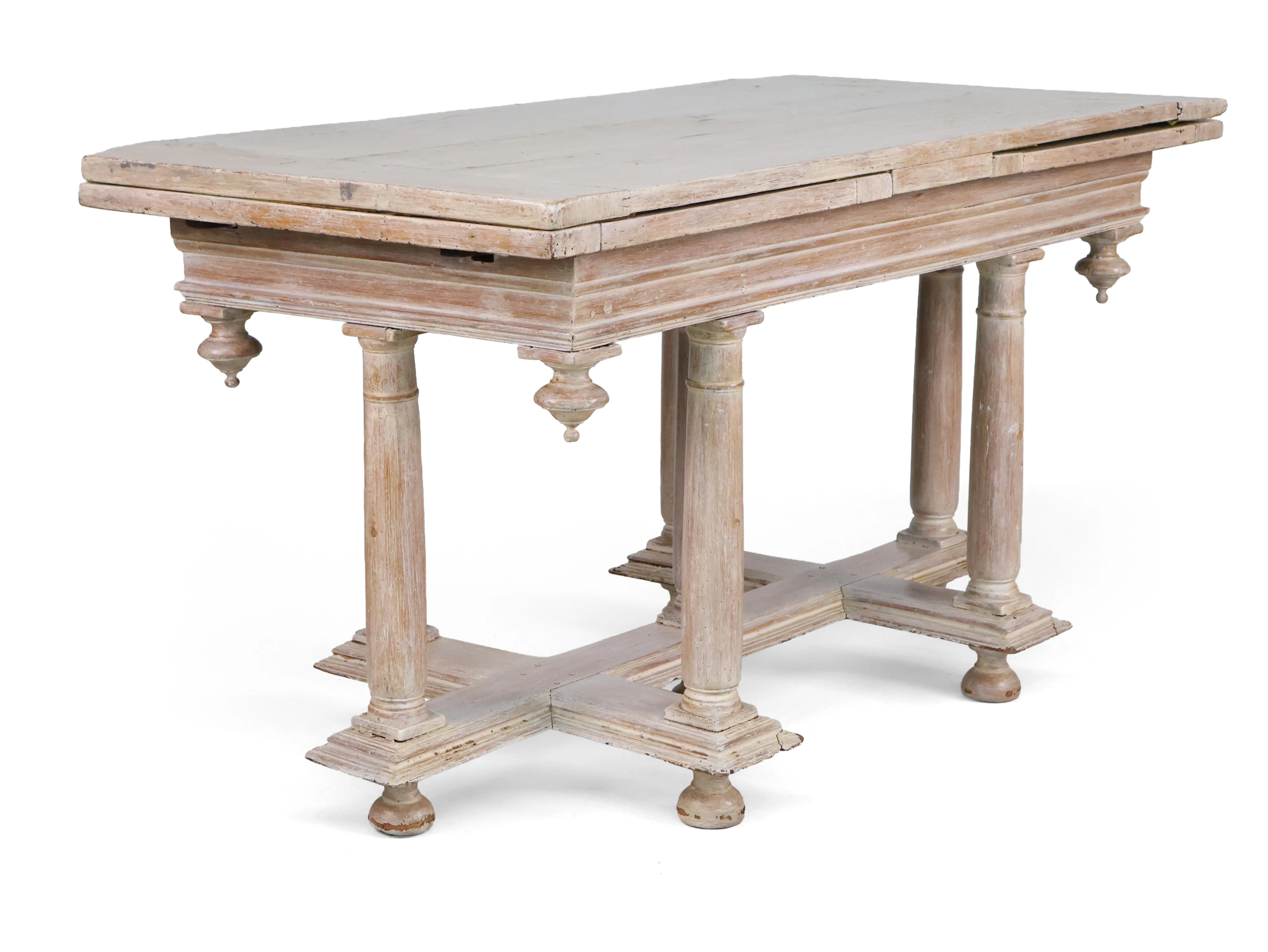 Rustic White Washed Oak Draw-Leaf Library Table