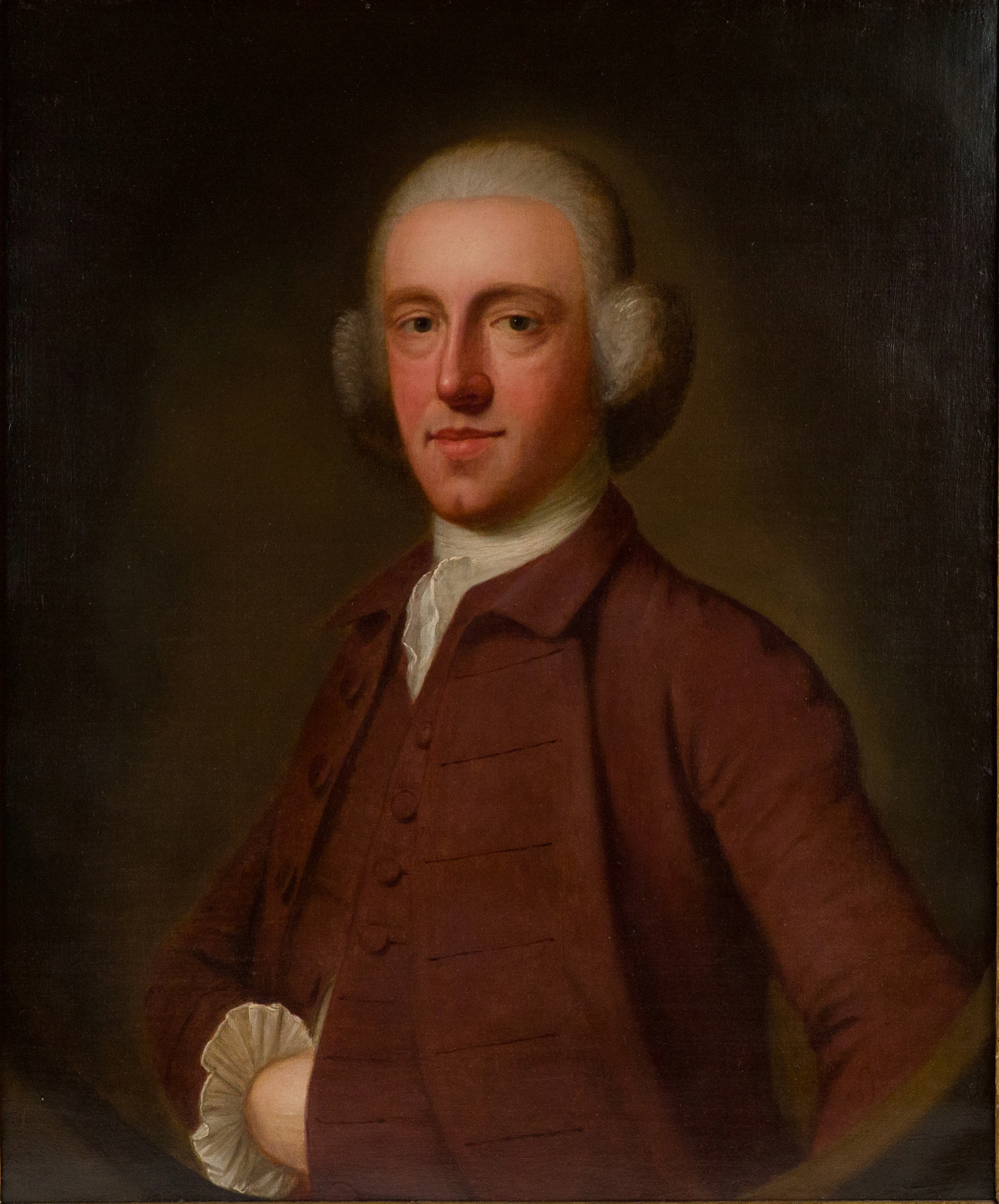 Portrait of a Gentleman in Maroon Coat, Oil on Canvas