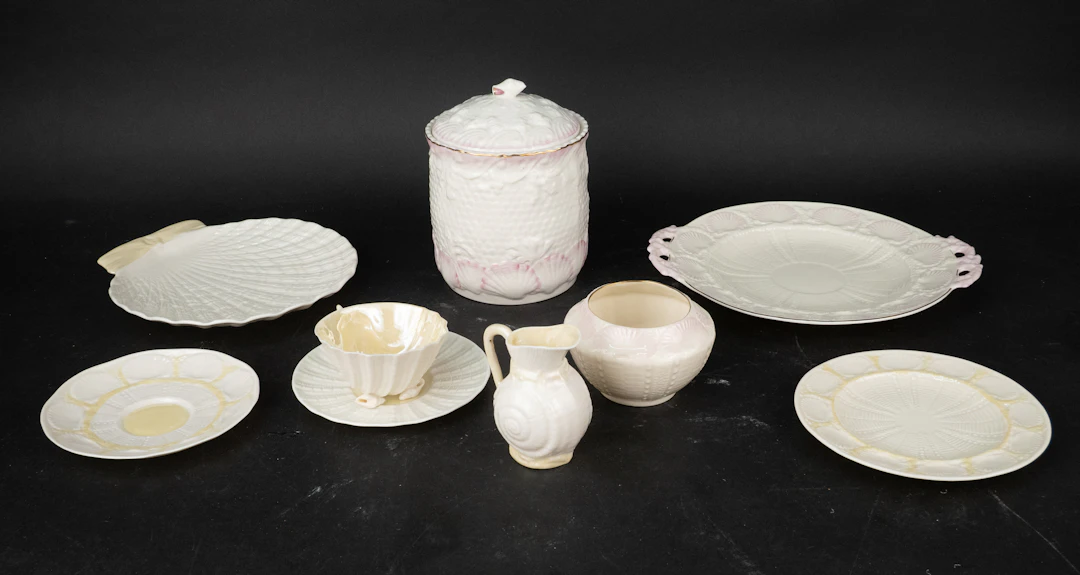 Group of Belleek Seashell Decorated Table Articles