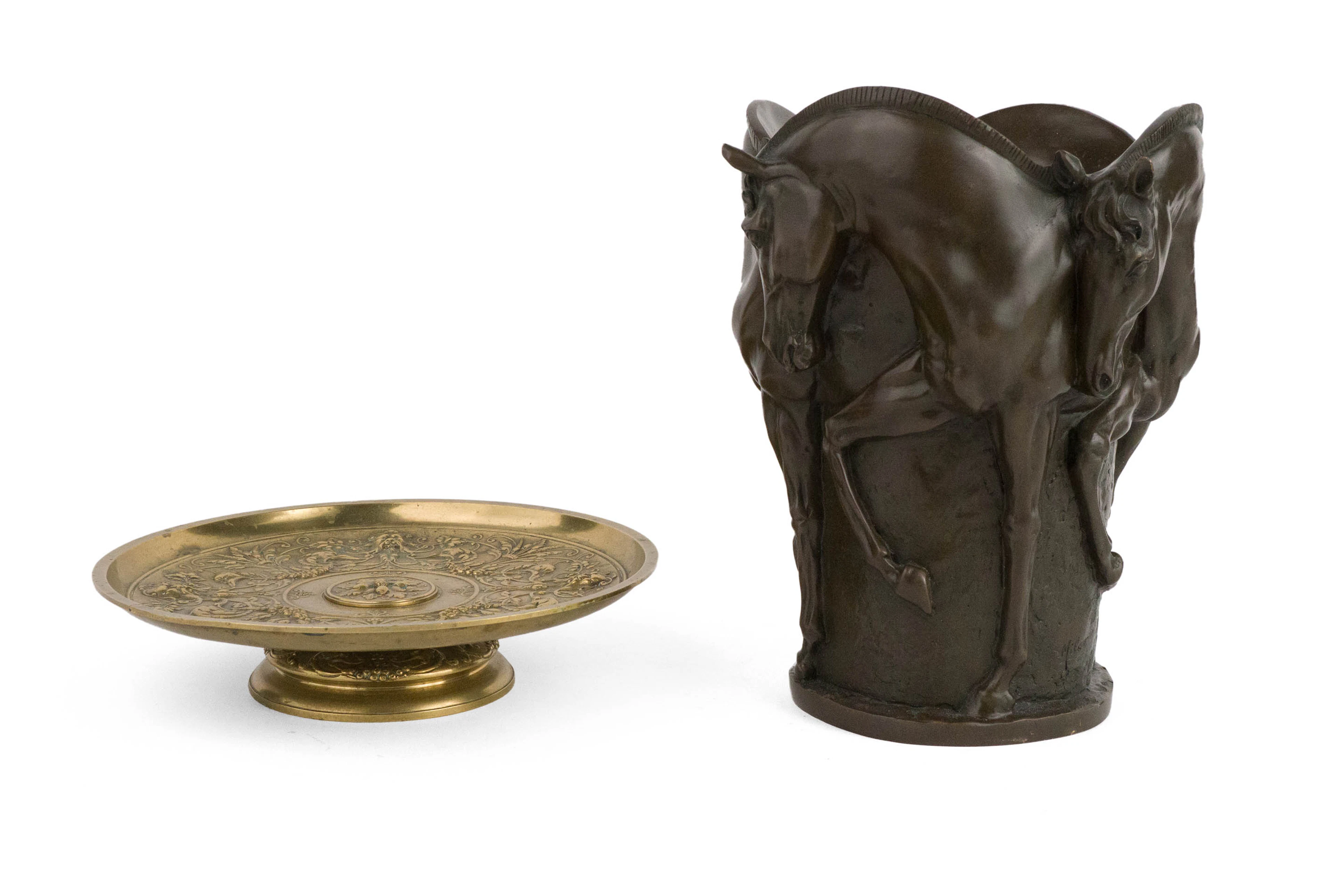 Art Deco Style Bronze Molded Horse Decorated Vase