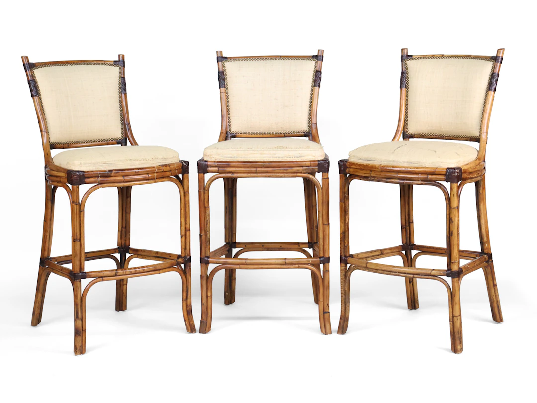 Three Pierce Martin Bamboo Barstools