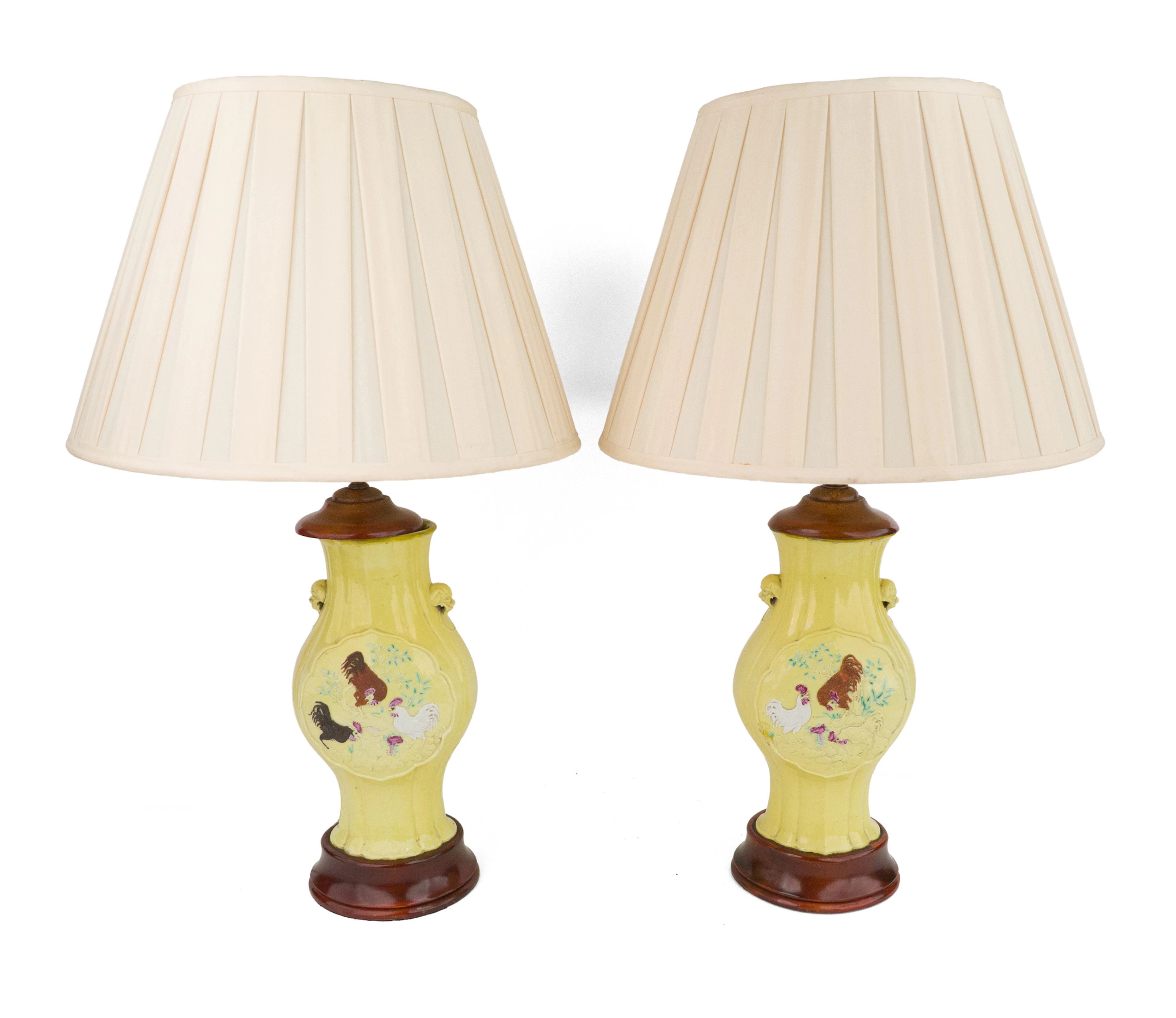 Pair of Asian Yellow Glazed Porcelain Vases
