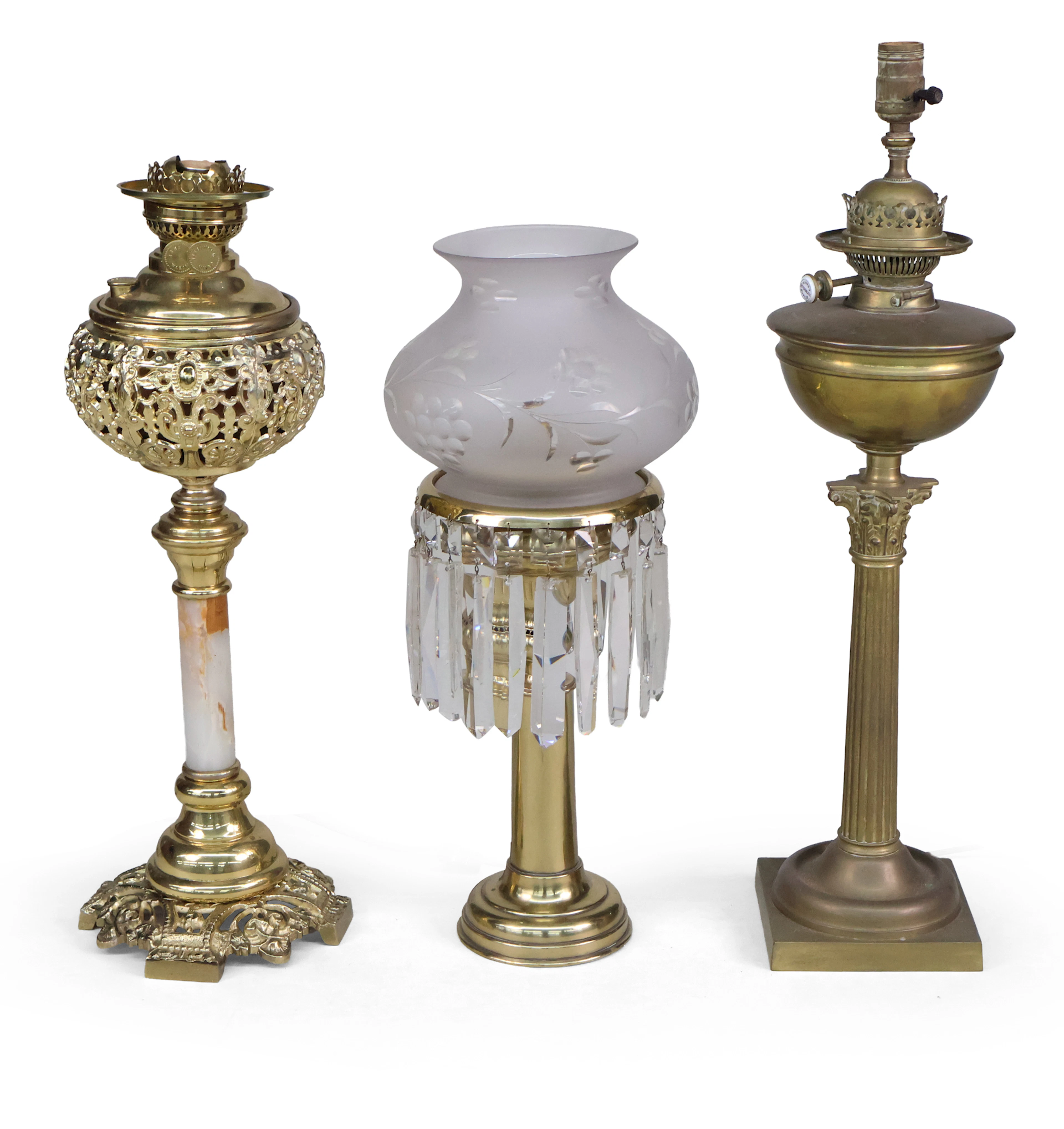 Three Brass Fluid Lamps