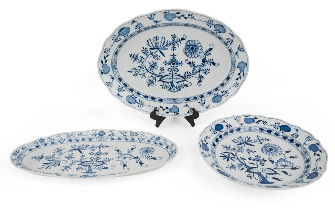 Three Meissen Blue Onion Serving Platters