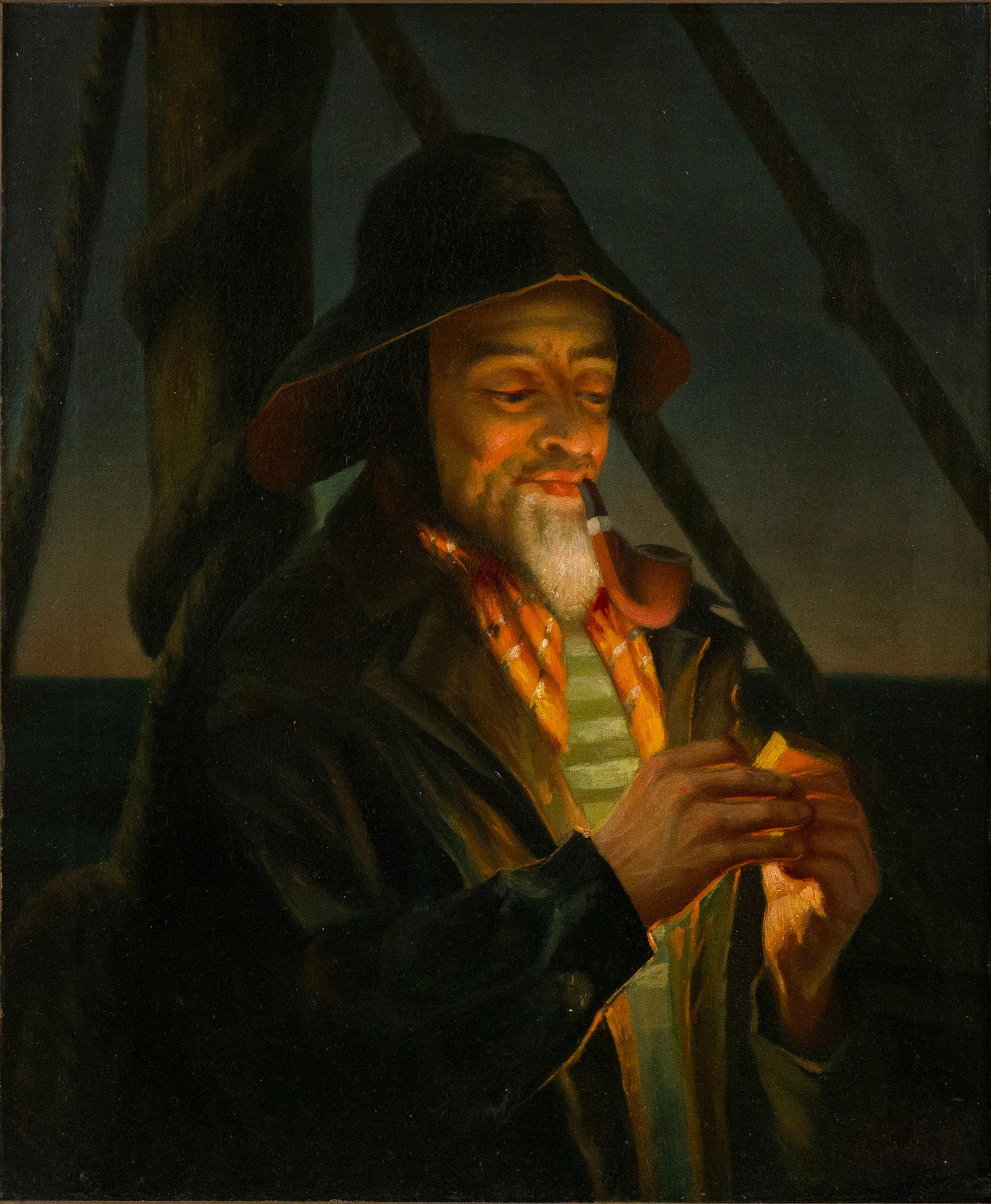J. Skot, Fisherman with Pipe, Oil on Canvas