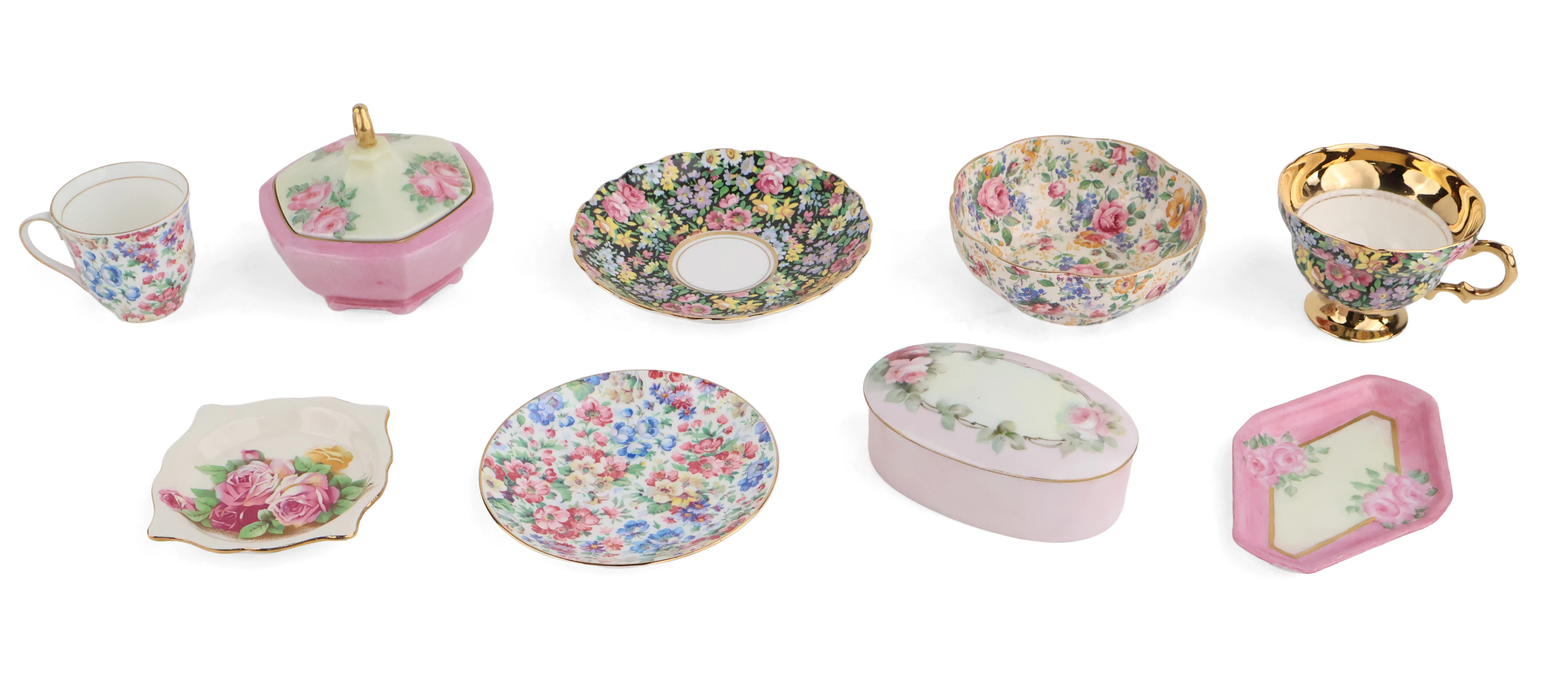 Group of Assorted Floral Decorated Table Articles
