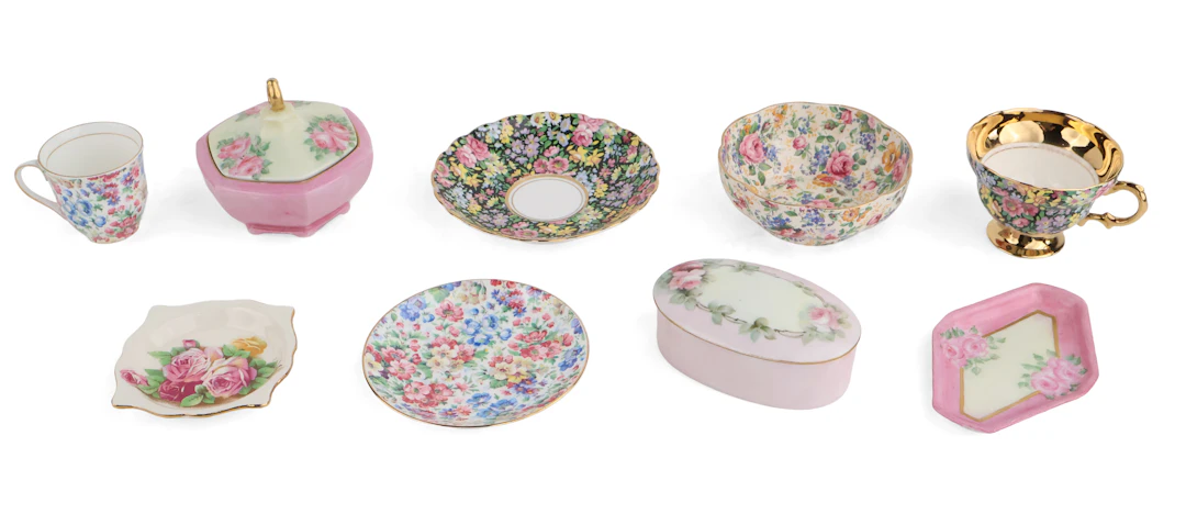 Group of Assorted Floral Decorated Table Articles