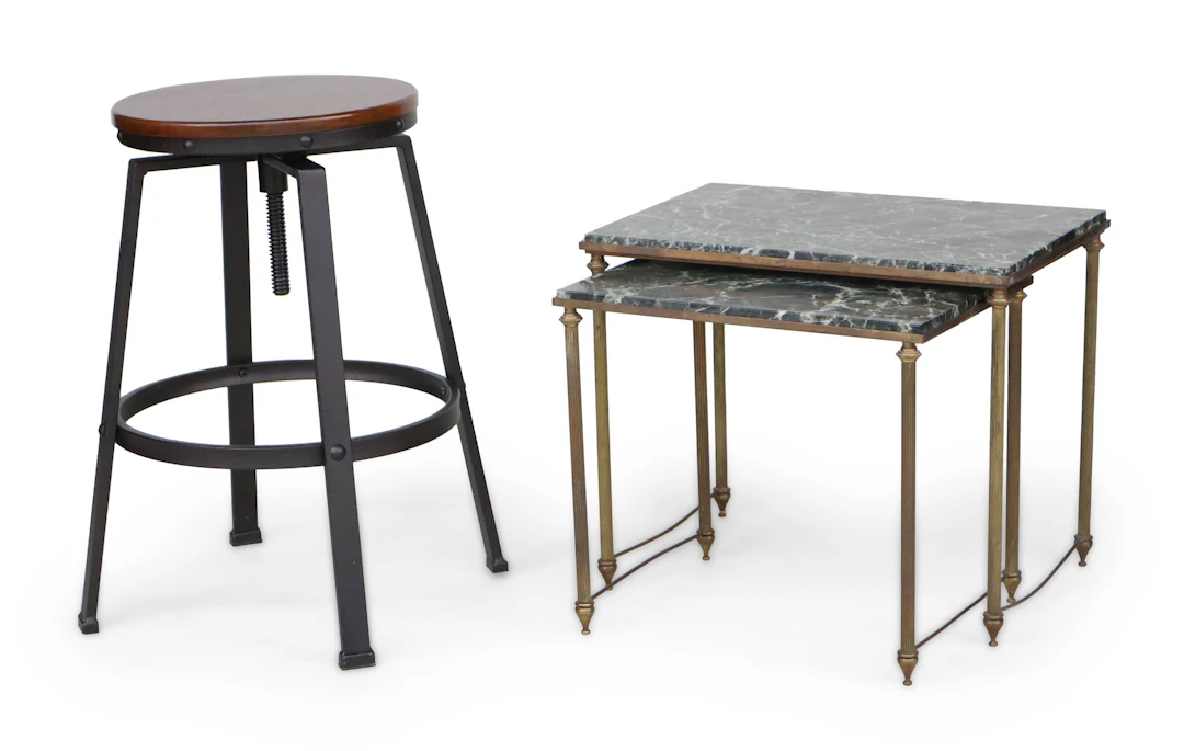 Set of Neoclassical Style Brass and Marble Top Nesting Tables