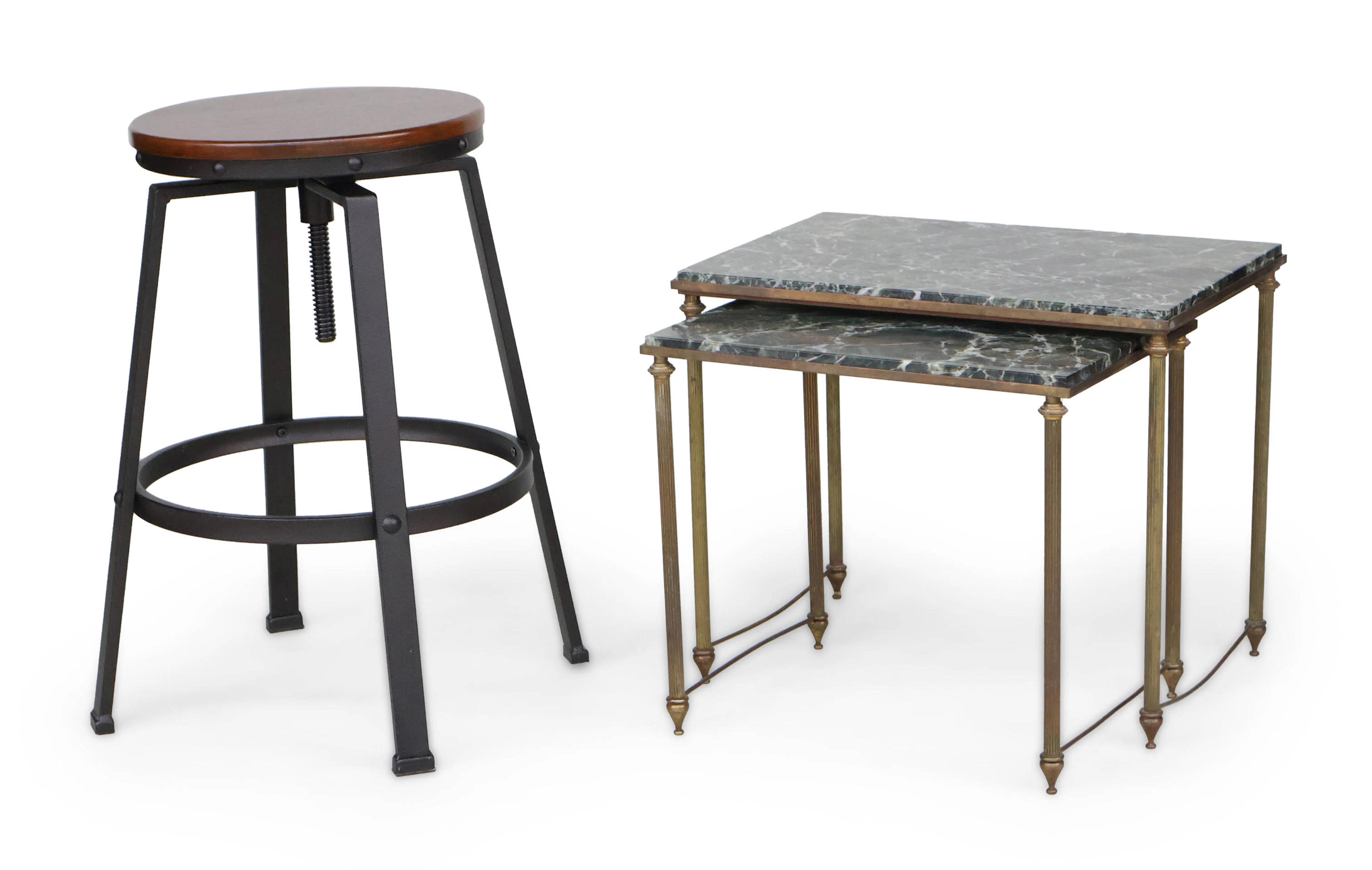 Set of Neoclassical Style Brass and Marble Top Nesting Tables