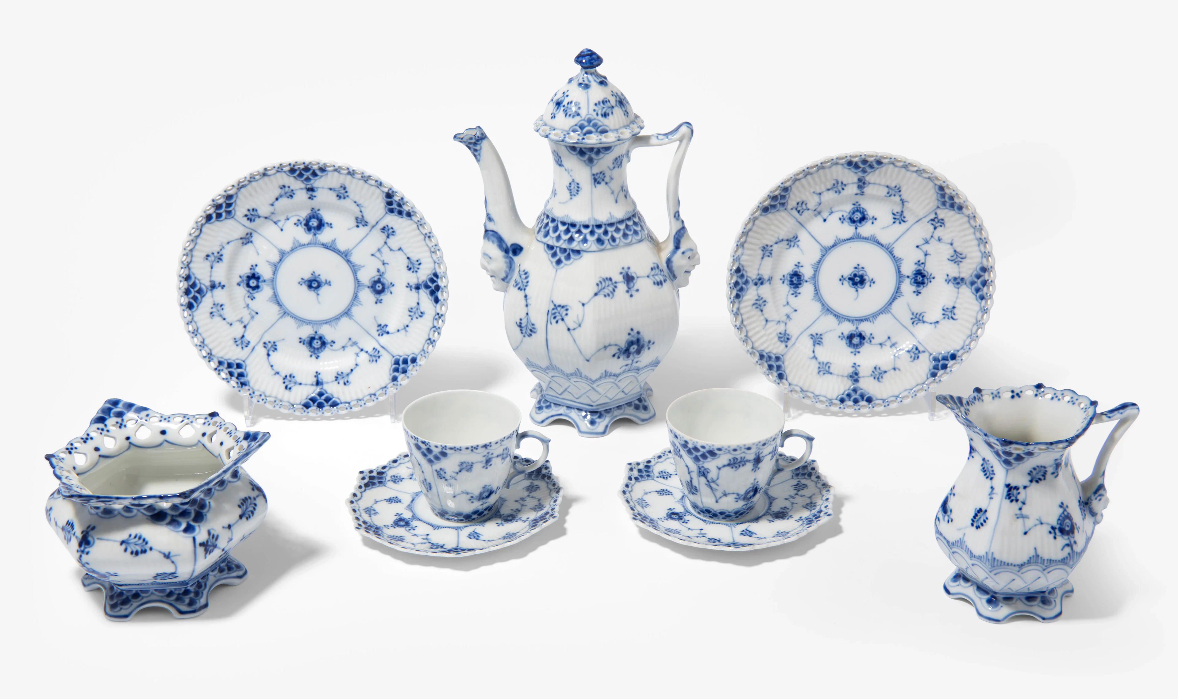 Royal Copenhagen, Mokkaservice "Musselmalet Vollspitze und Halbspitze"