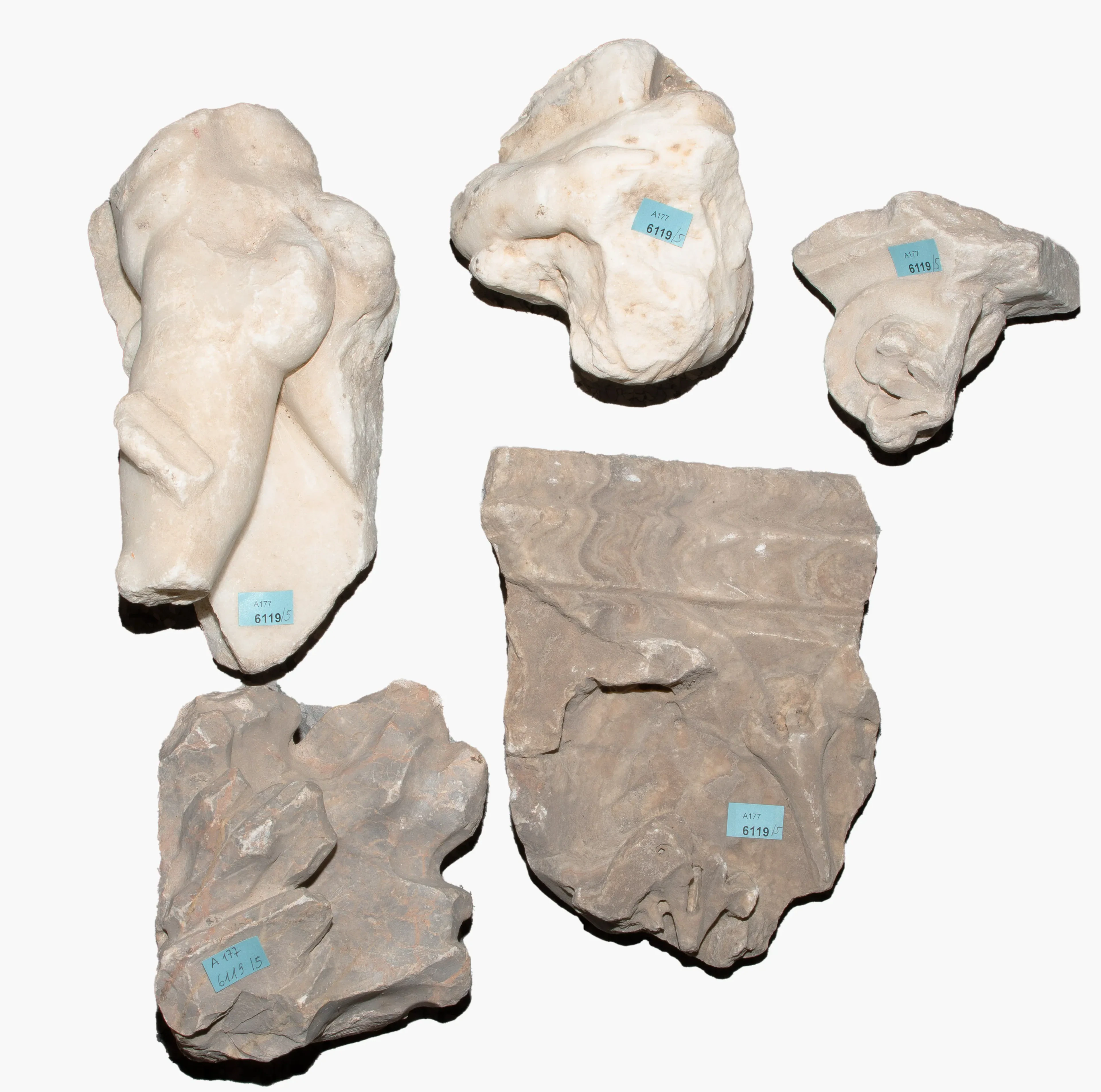 Lot: 5 Marmorfragmente