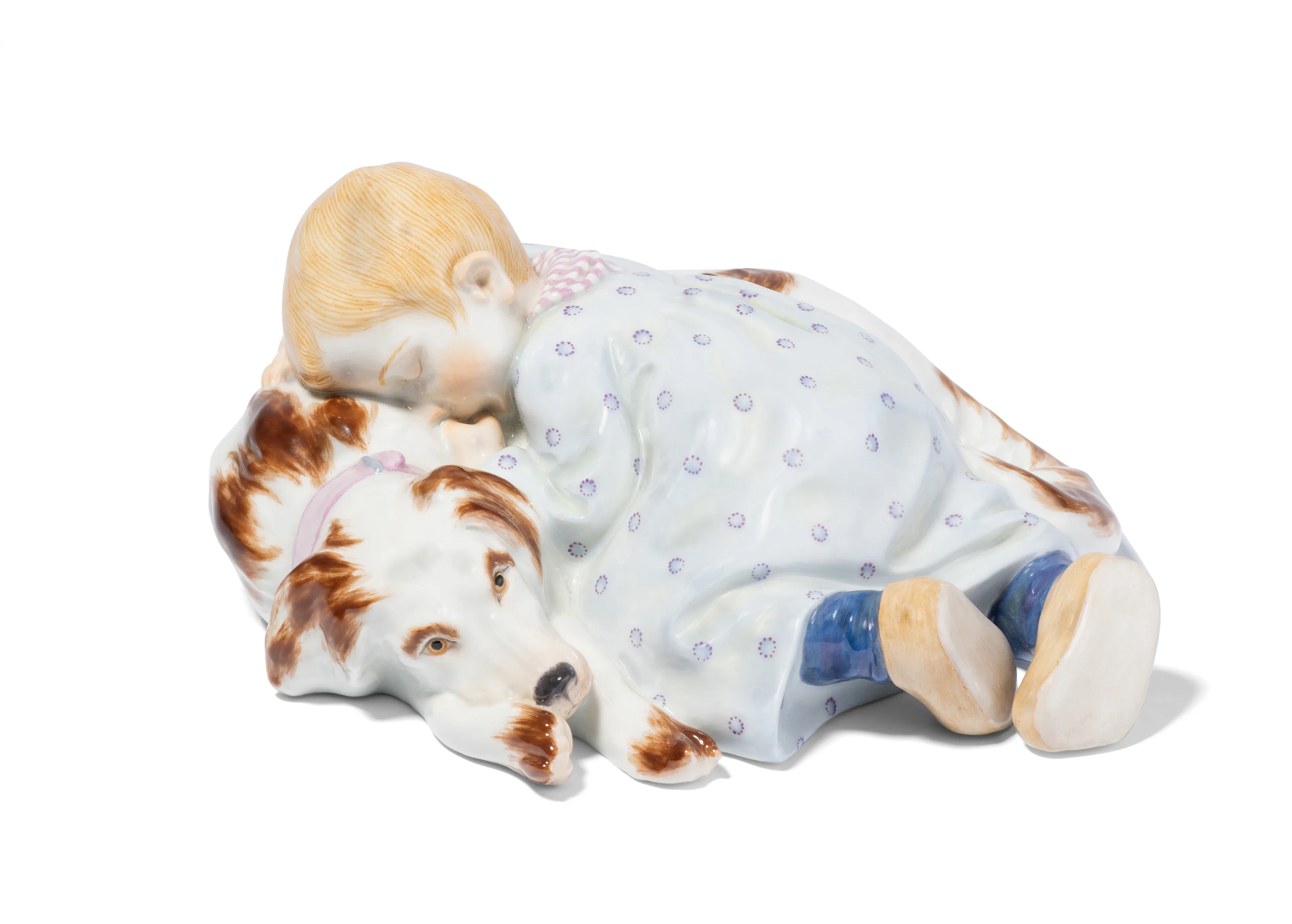 Meissen, Figur "Kind, auf einem Hund liegend".
