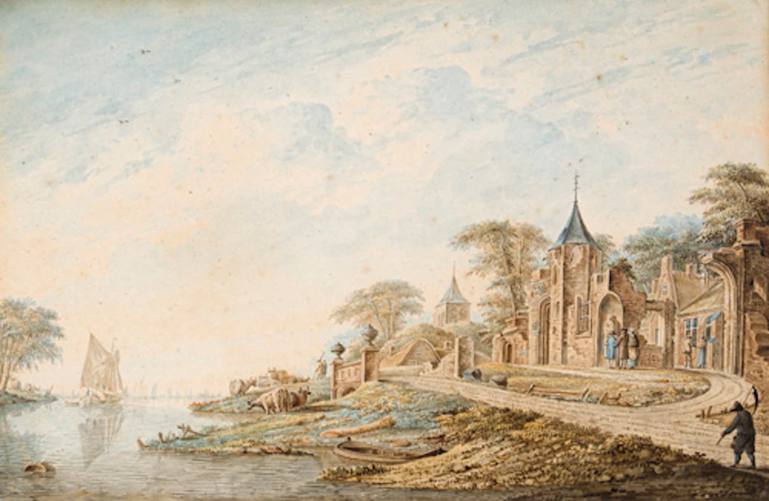 230 Theorodus "Dirck" Verrijck, Flusslandschaft mit Kapellenruine