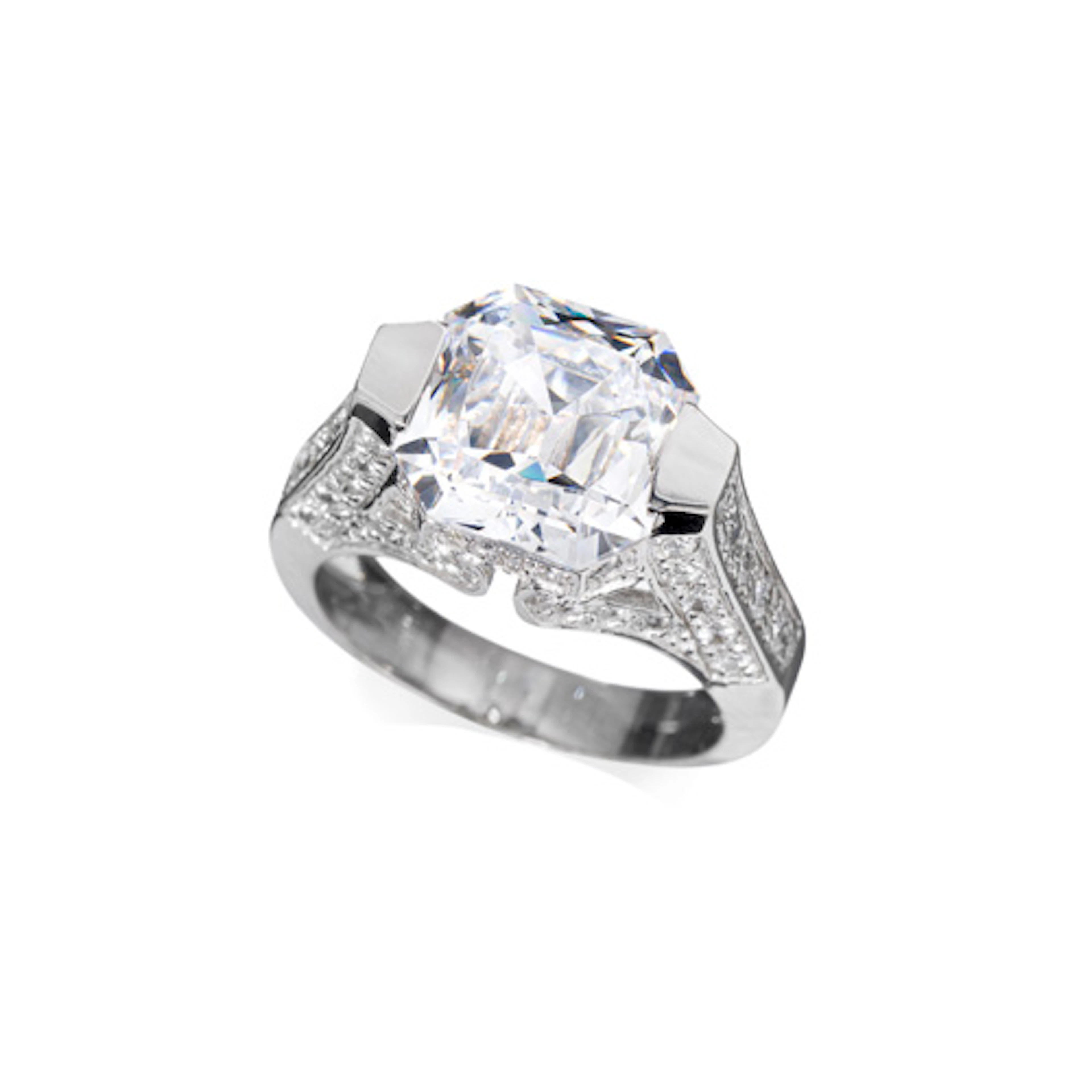 785 Weißgold-Ring mit Moissanit-Solitär (ca. 3,6 ct).