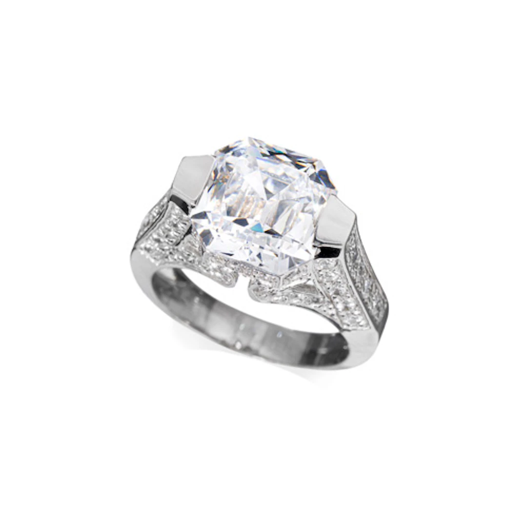 785 Weißgold-Ring mit Moissanit-Solitär (ca. 3,6 ct).