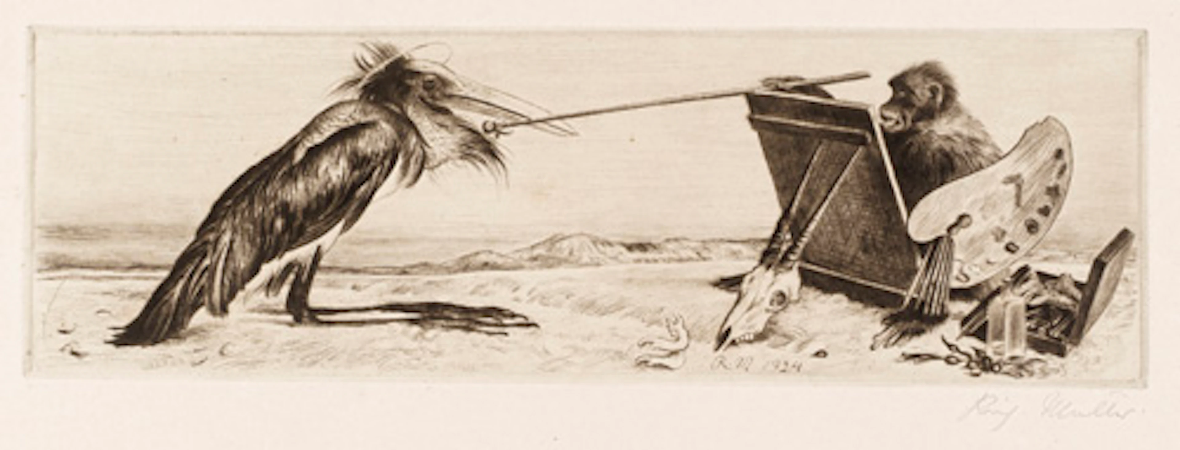 357 Richard Müller "Der Künstler (Affe, einen Marabu malend)". 1924. 1924.